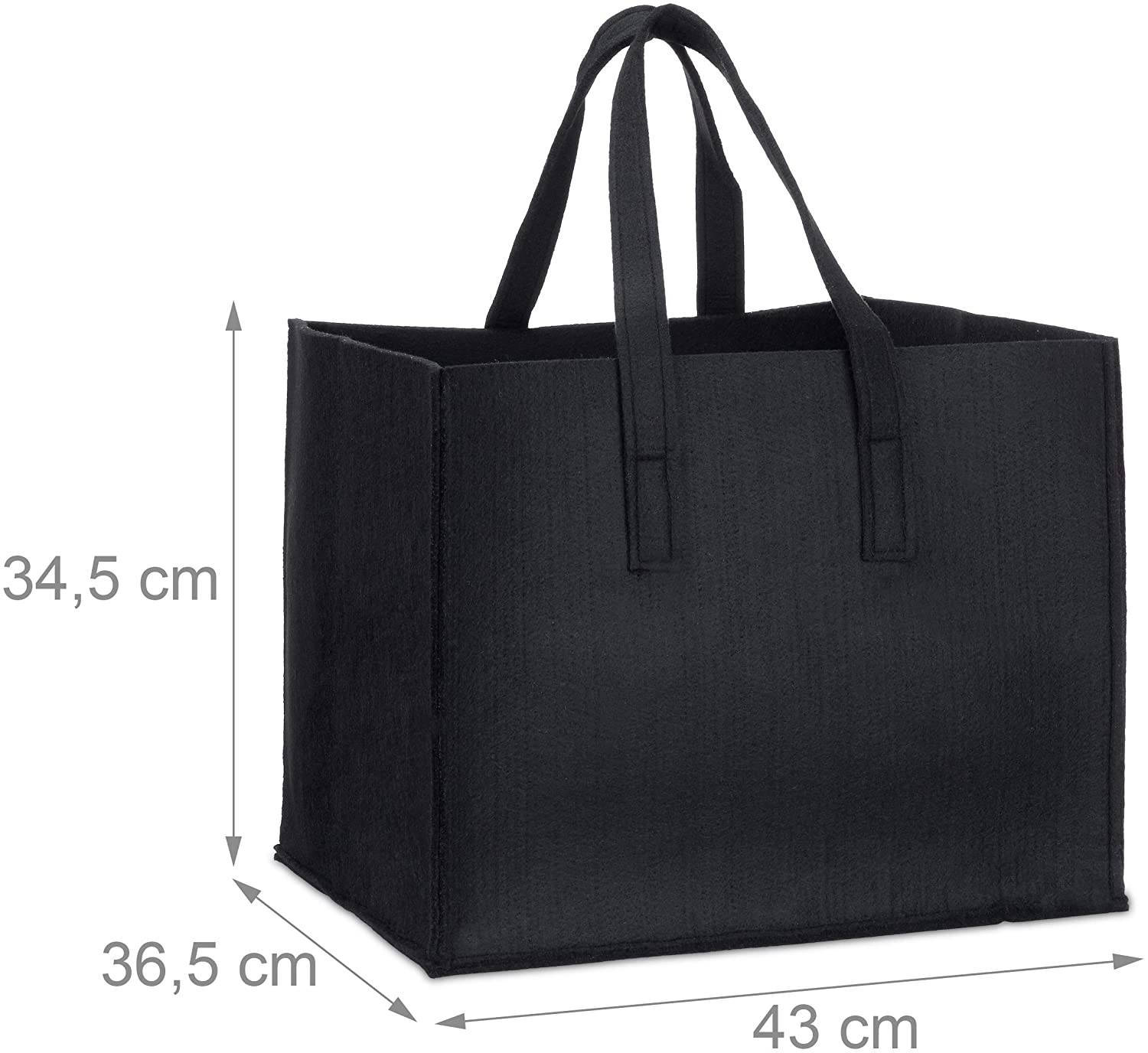 Helloshop26 - Panier sac à bûches de bois en feutre 2 poignées pliable porte revues 43 cm noir - Image 1
