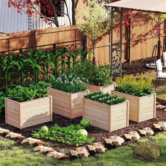 Costway - Jardinière au Sol en Sapin Massif, 100 x 64 x 65,5 cm, avec Base Ouverte pour Légumes, Fruits, Fleurs, Arbustes à Racines Profondes - Image 7