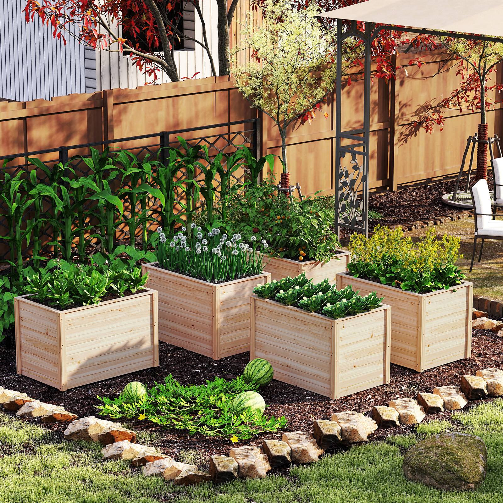 Costway - Jardinière au Sol en Sapin Massif, 100 x 64 x 65,5 cm, avec Base Ouverte pour Légumes, Fruits, Fleurs, Arbustes à Racines Profondes - Image 7