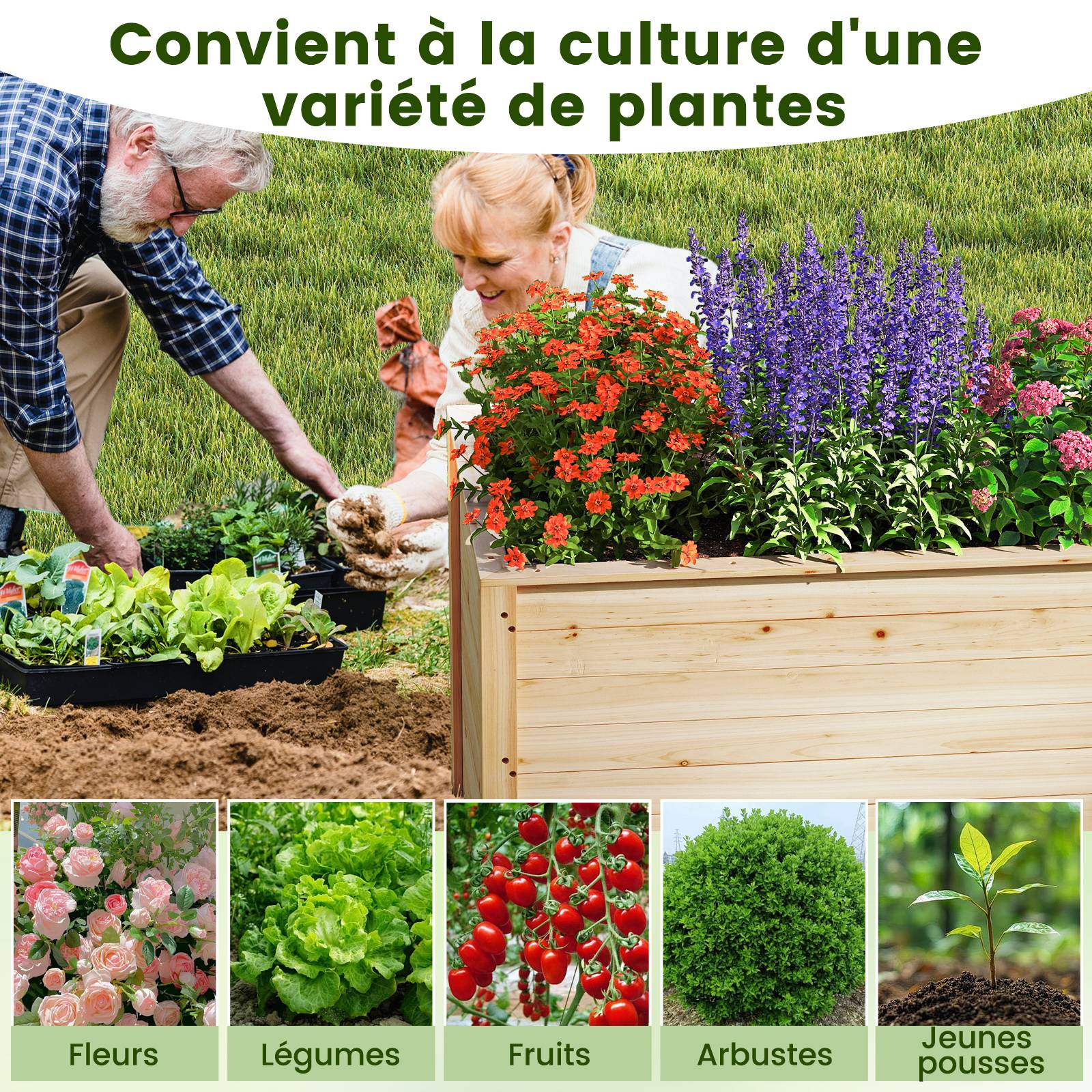 Costway - Jardinière au Sol en Sapin Massif, 100 x 64 x 65,5 cm, avec Base Ouverte pour Légumes, Fruits, Fleurs, Arbustes à Racines Profondes - Image 2