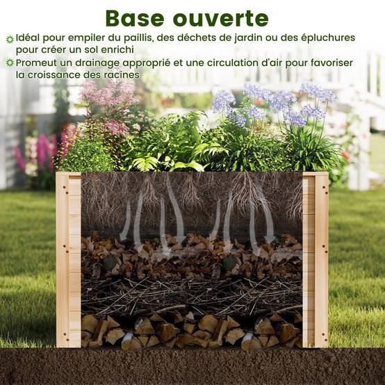 Costway - Jardinière au Sol en Sapin Massif, 100 x 64 x 65,5 cm, avec Base Ouverte pour Légumes, Fruits, Fleurs, Arbustes à Racines Profondes - Image 4