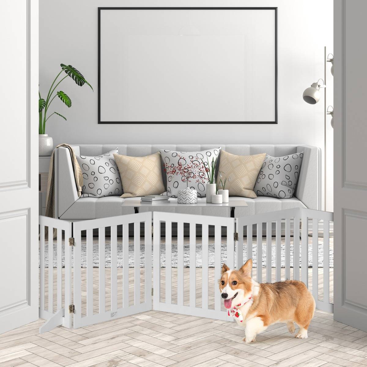Barrière de Sécurité pour Chien 3 Panneaux avec 2 Pieds de Soutien 150x60 CM Barrière Modulable Pliable pour Animaux Blanc - Image 2