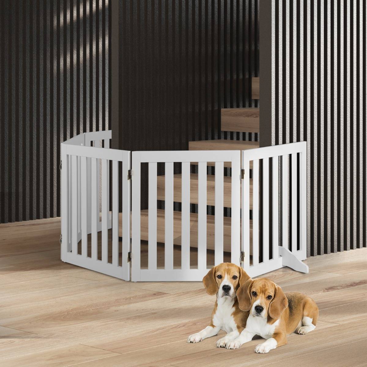 Barrière de Sécurité pour Chien 3 Panneaux avec 2 Pieds de Soutien 150x60 CM Barrière Modulable Pliable pour Animaux Blanc - Image 3