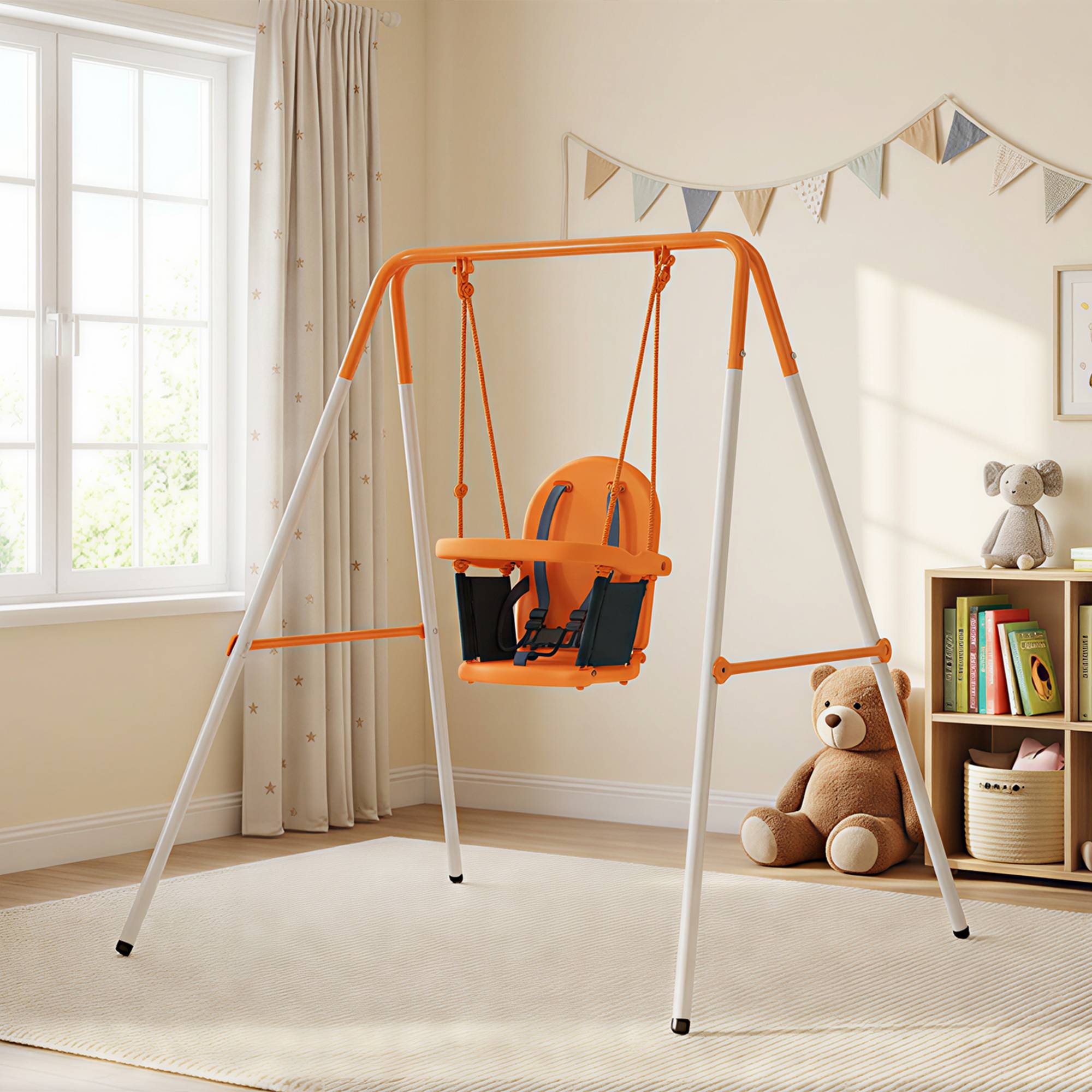 Colonne bébé orange structure acier sangle de sécurité charge max 25kg usage extérieur - Image 9