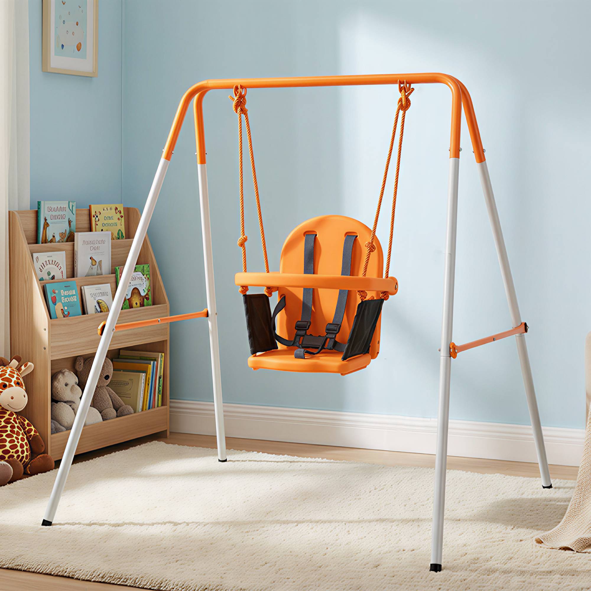 Colonne bébé orange structure acier sangle de sécurité charge max 25kg usage extérieur - Image 4