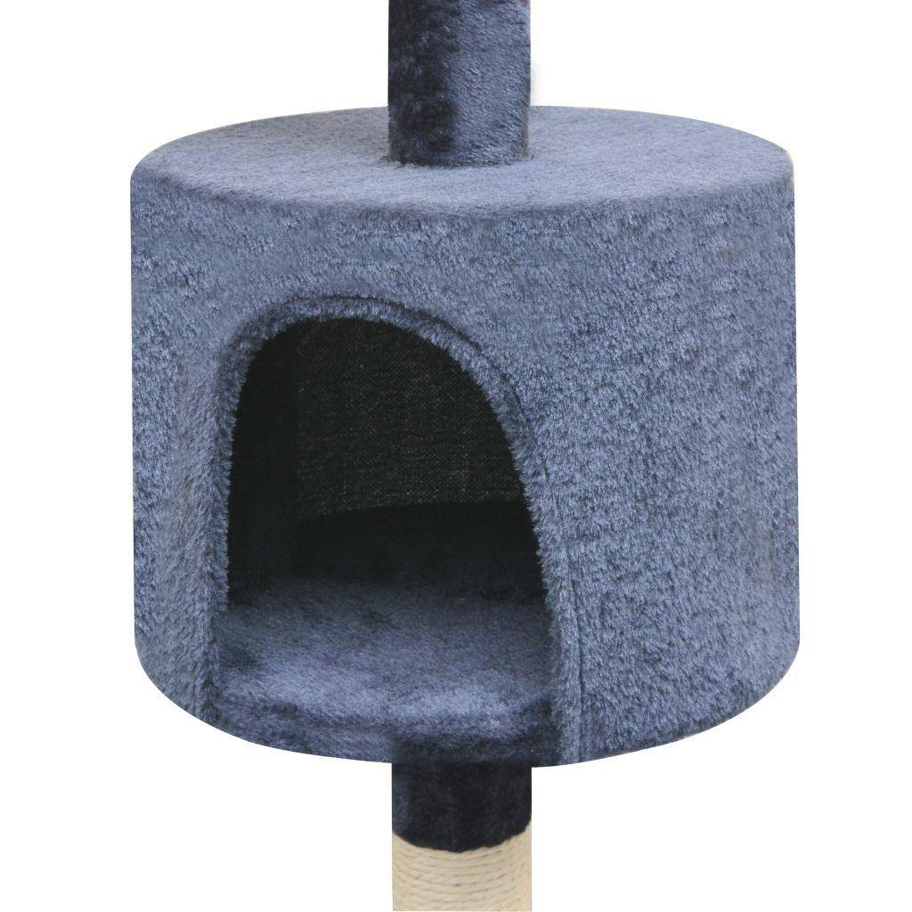 Helloshop26 - Arbre à chat griffoir grattoir niche jouet animaux peluché en sisal 125 cm bleu foncé - Image 3
