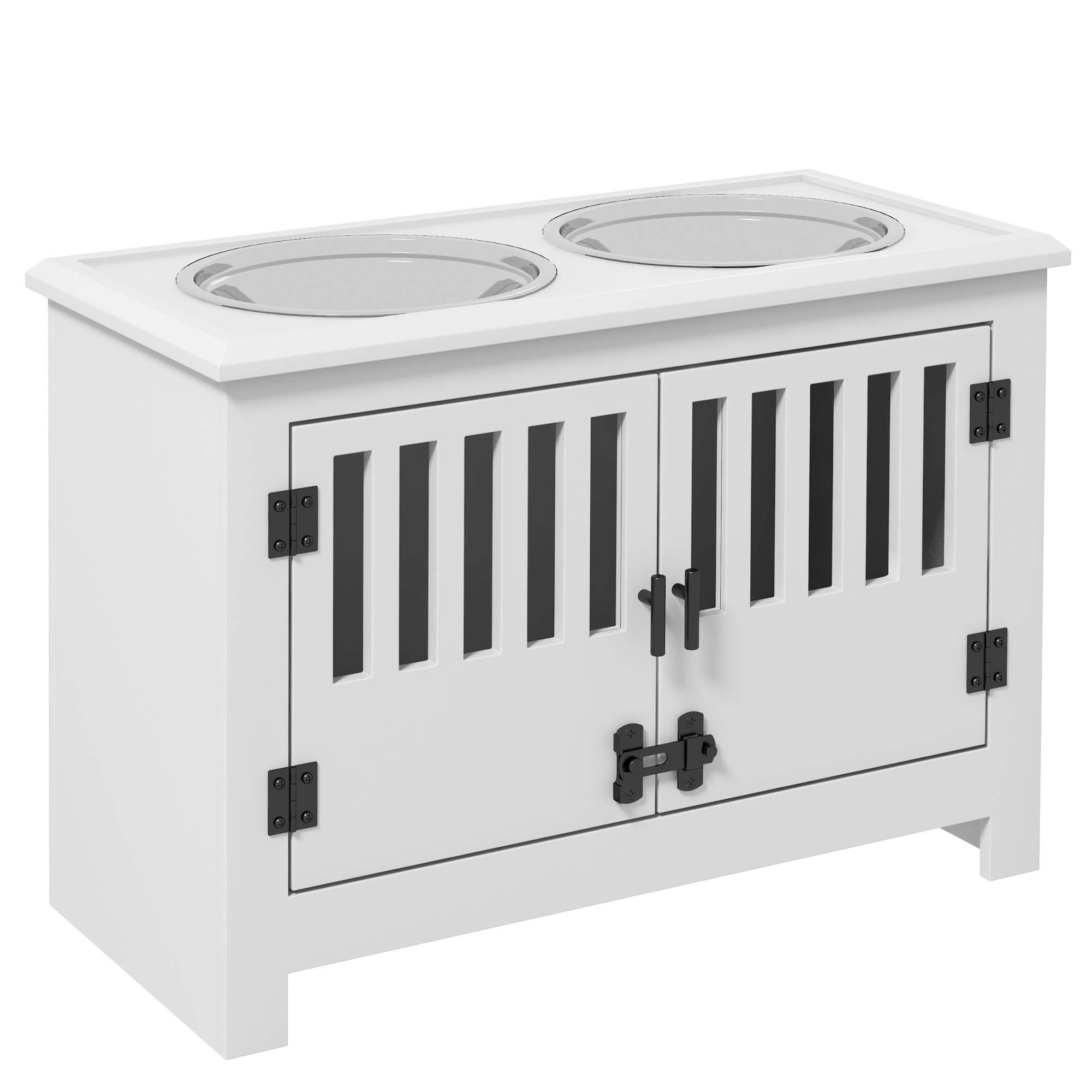 Station de nourrissage surélevée MDF et acier inoxydable blanc 60.0 x 30.0 x 43.0 cm - PANGIVO - Image 1