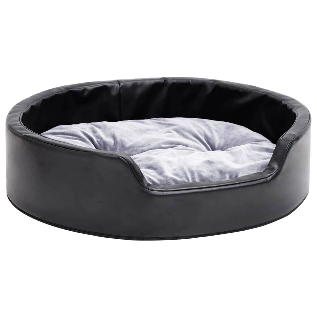 Lit pour chiens similicuir et peluche noir et gris 69 x 59 x 19 cm - PANGIVO - Image 2