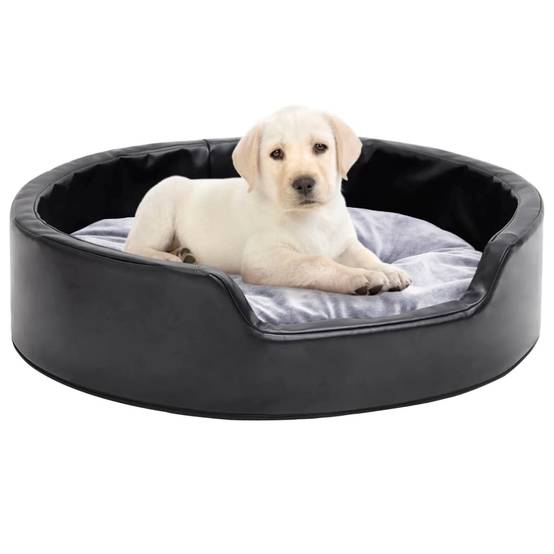 Lit pour chiens similicuir et peluche noir et gris 69 x 59 x 19 cm - PANGIVO - Image 1