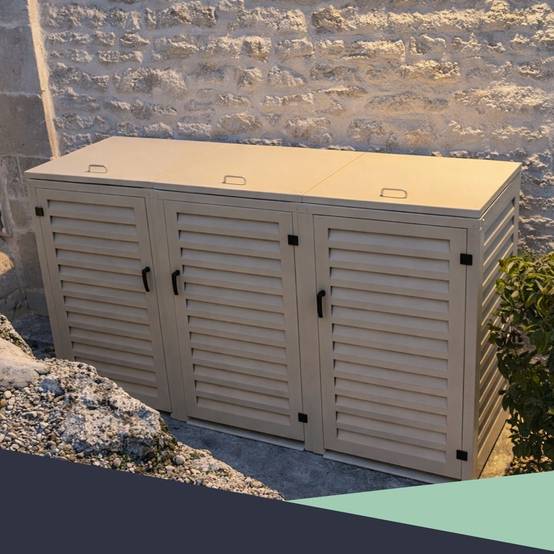 Cache Poubelle Extérieur Triple en Aluminium thermolaqué - Abri pour 3 conteneurs 240 Litres – Crème RAL 1015 - Image 6