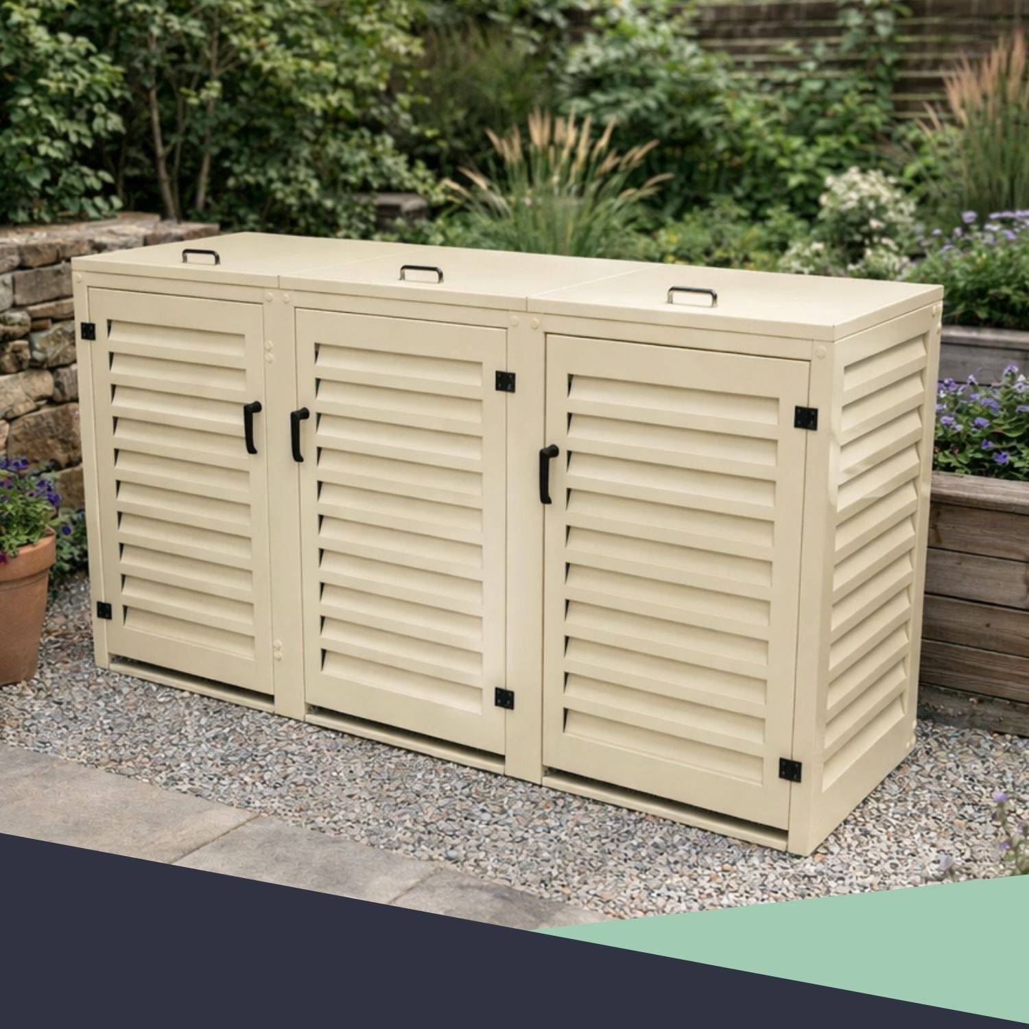 Cache Poubelle Extérieur Triple en Aluminium thermolaqué - Abri pour 3 conteneurs 240 Litres – Crème RAL 1015 - Image 8