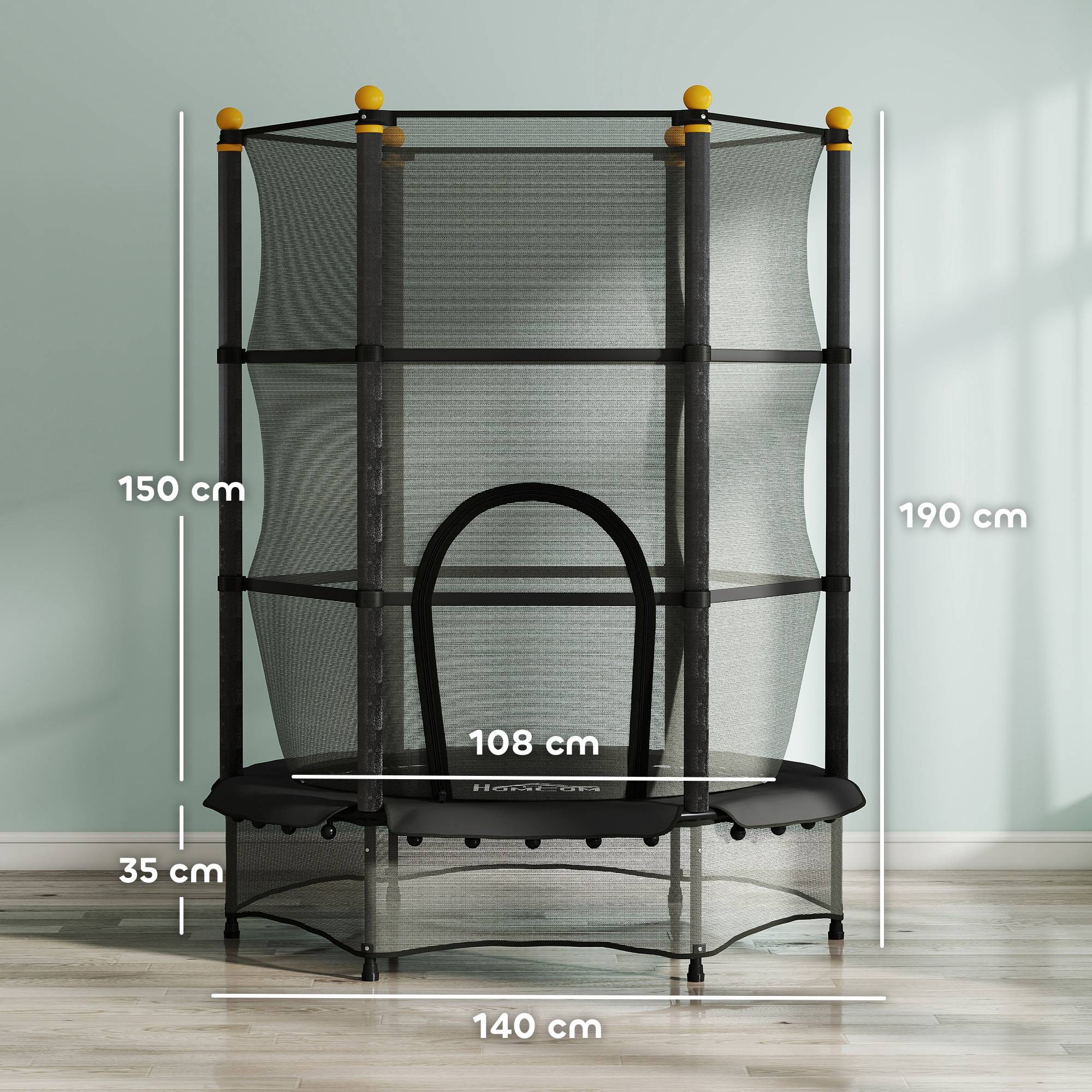 Trampoline Enfant Ø 1,40 × 1,90H m Filet de sécurité Porte zipée Couvre-Ressorts 6 poteaux rembourrés Inclus Noir - Image 5