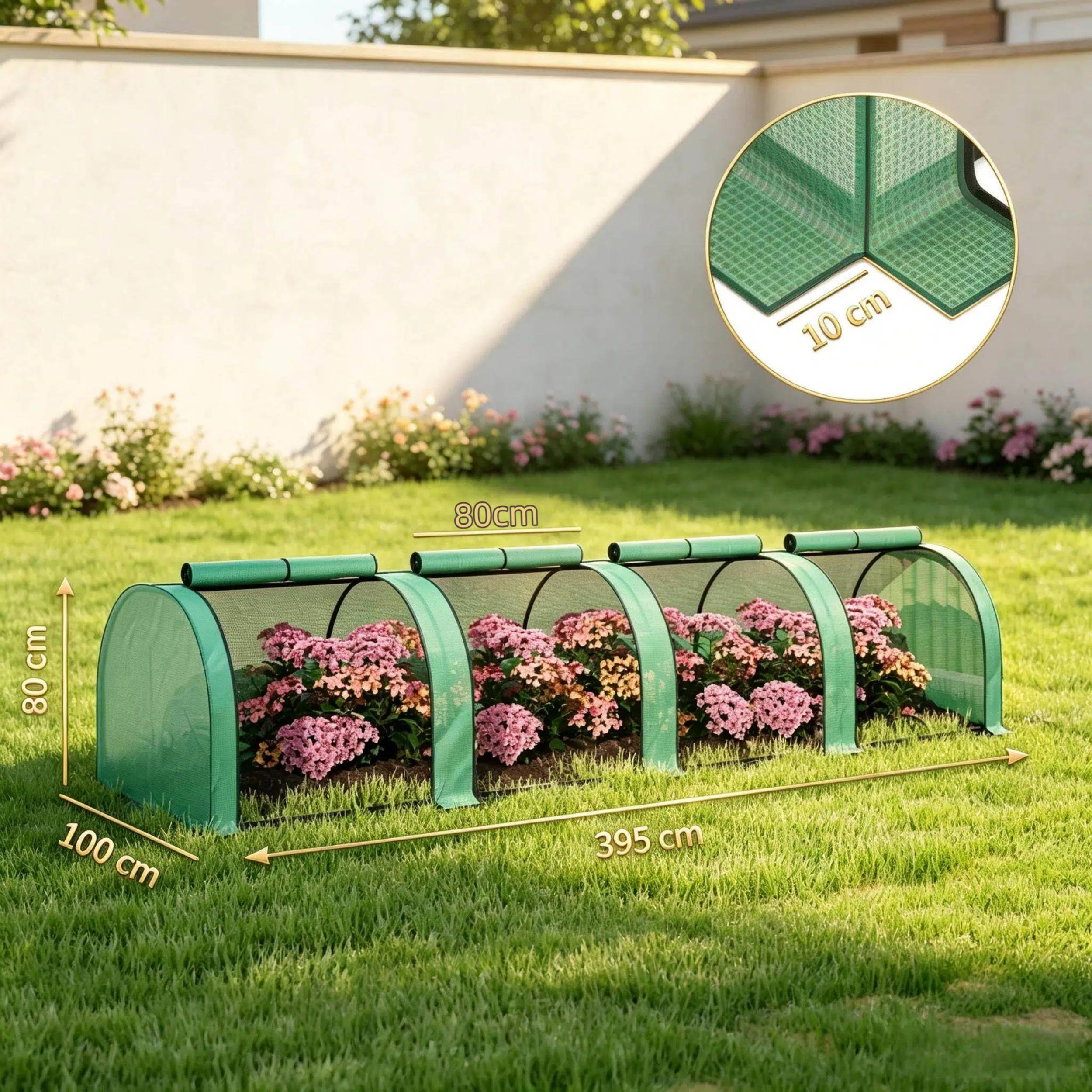 ComfortXL - Mini serre à tomates PE acier 140 g/m² 395 x 100 x 80 cm verte potager 4 portes zippées entretien facile - Image 6