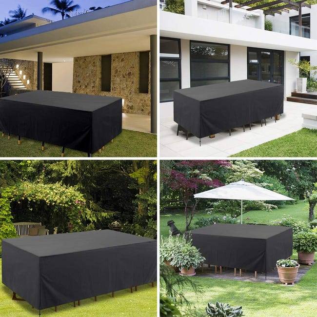 Housse de protection pour meubles de jardin, tissu Oxford 210D, housse résistante aux intempéries pour table et chaises de jardin (280*204*106cm)- - Image 4