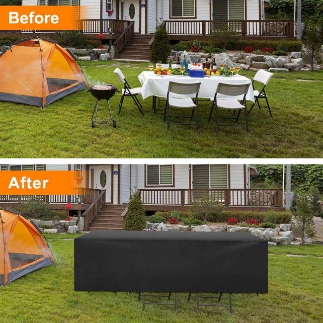 Housse de protection pour meubles de jardin, tissu Oxford 210D, housse résistante aux intempéries pour table et chaises de jardin (280*204*106cm)- - Image 3