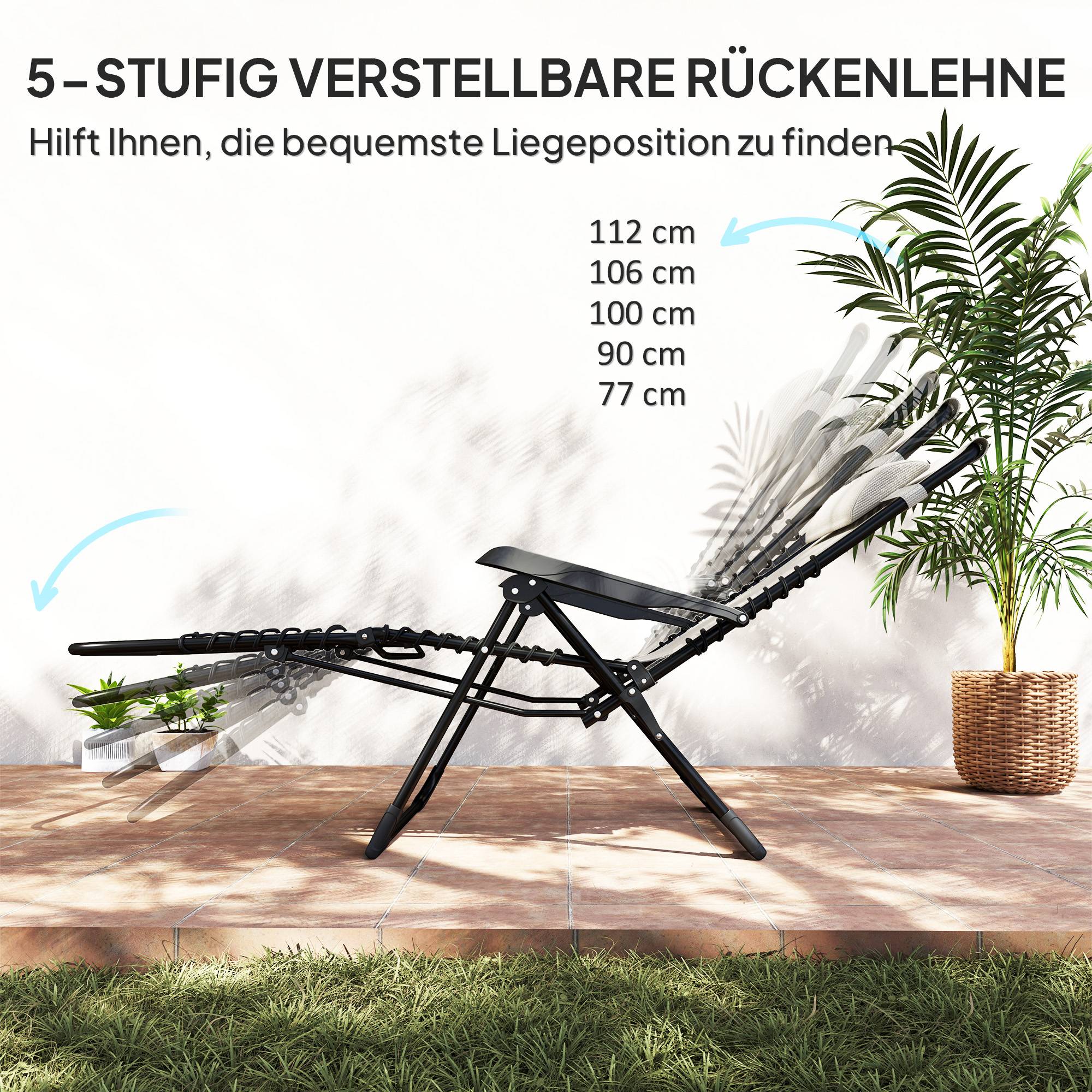 Transat Bain de Soleil Métal Textilène Jardin Extérieur Pliable Inclinable 5 Positions Beige - ComfortXL Outdoor Living - Image 4