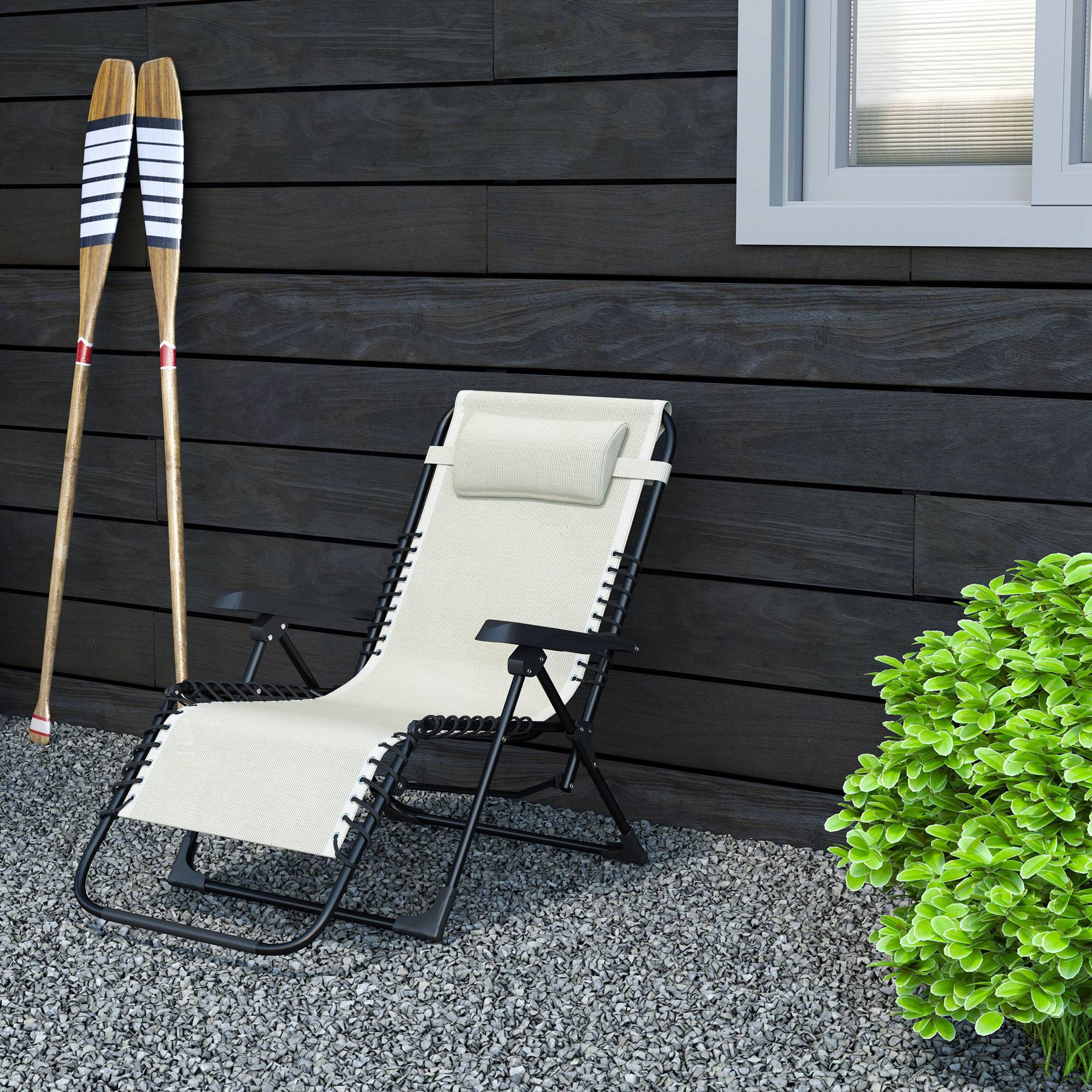 Transat Bain de Soleil Métal Textilène Jardin Extérieur Pliable Inclinable 5 Positions Beige - ComfortXL Outdoor Living - Image 8