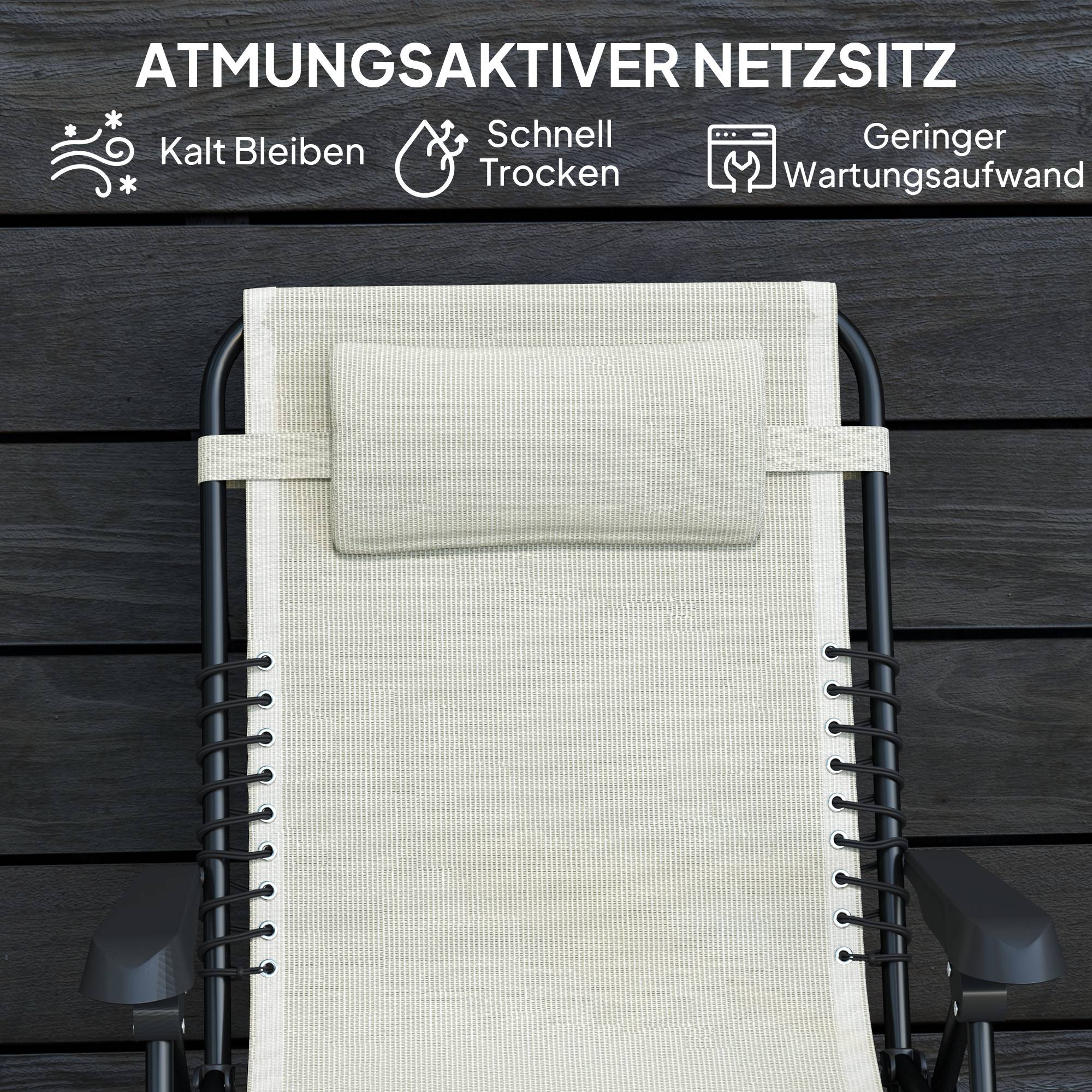 Transat Bain de Soleil Métal Textilène Jardin Extérieur Pliable Inclinable 5 Positions Beige - ComfortXL Outdoor Living - Image 5