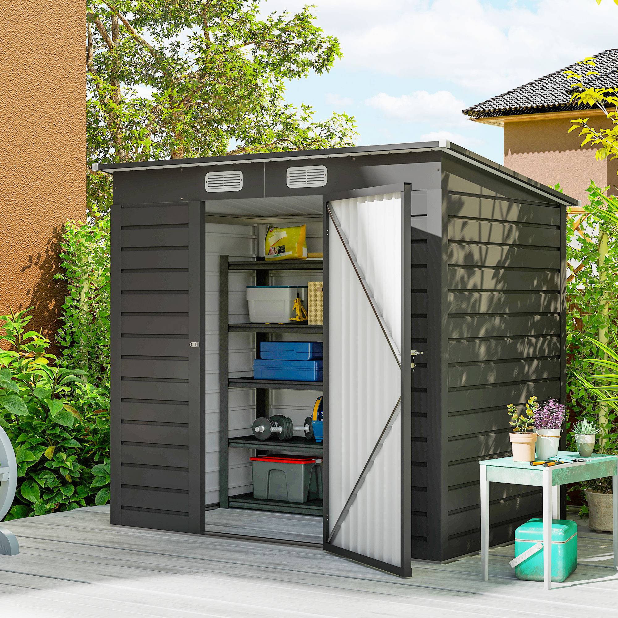 Abri de jardin acier galvanisé pour outils portes doubles verrouillables 191x130cm gris - ComfortXL Outdoor Living - Image 3