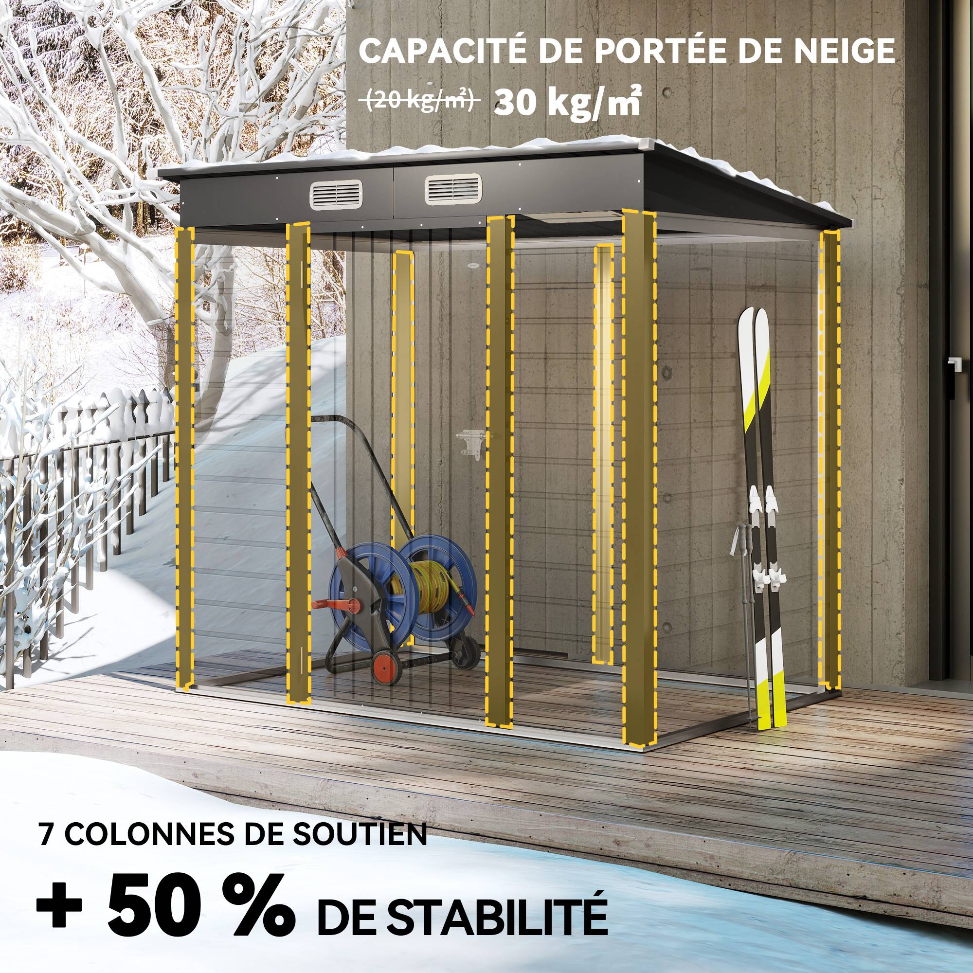 Abri de jardin acier galvanisé pour outils portes doubles verrouillables 191x130cm gris - ComfortXL Outdoor Living - Image 7