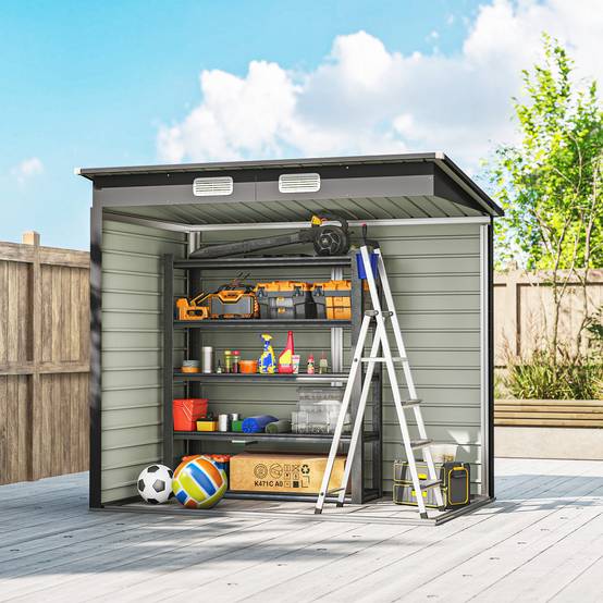 Abri de jardin acier galvanisé pour outils portes doubles verrouillables 191x130cm gris - ComfortXL Outdoor Living - Image 10