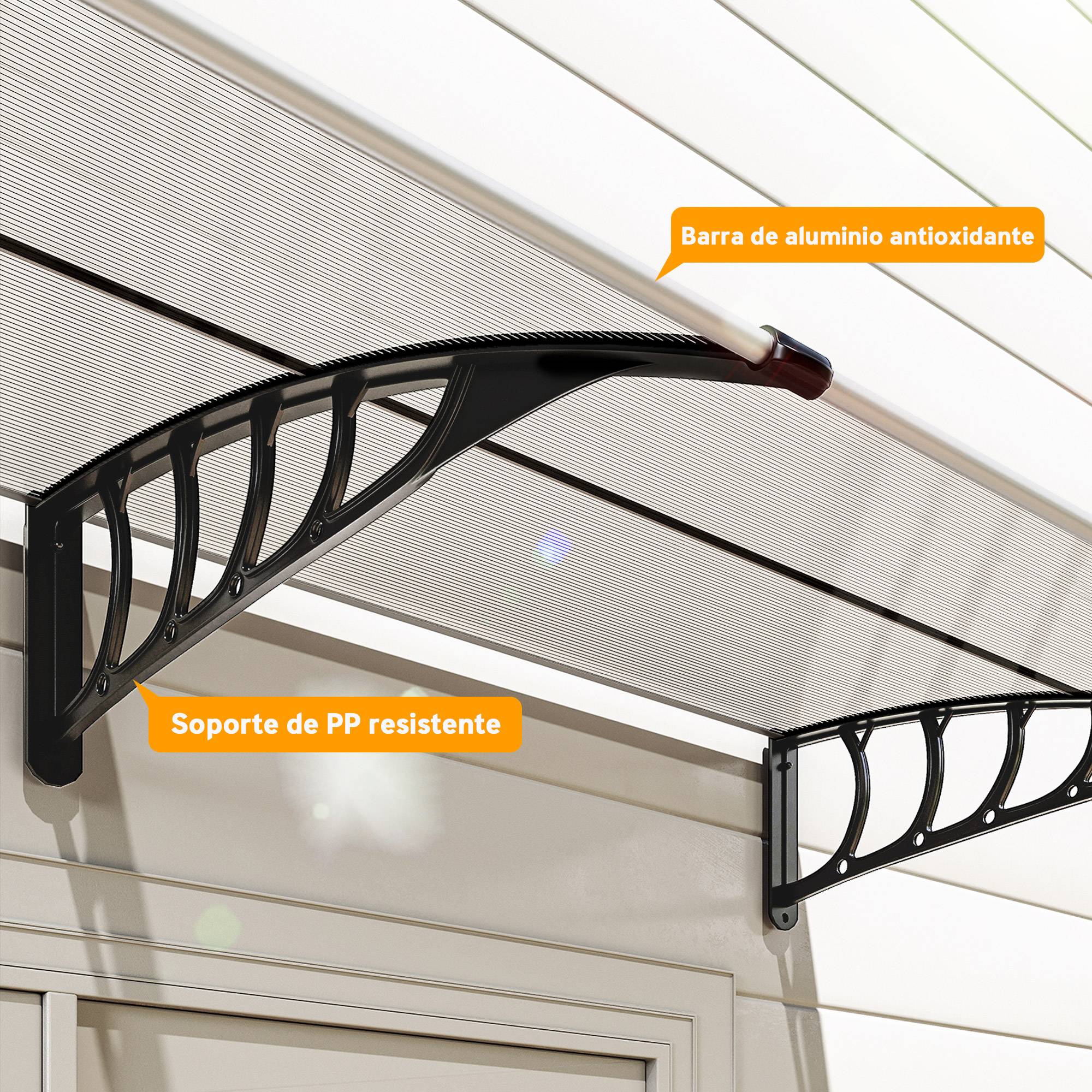 Auvent de protection extérieur 200 x 96 x 27 cm pour portes et fenêtres, contre le soleil et la pluie, transparent - Image 10