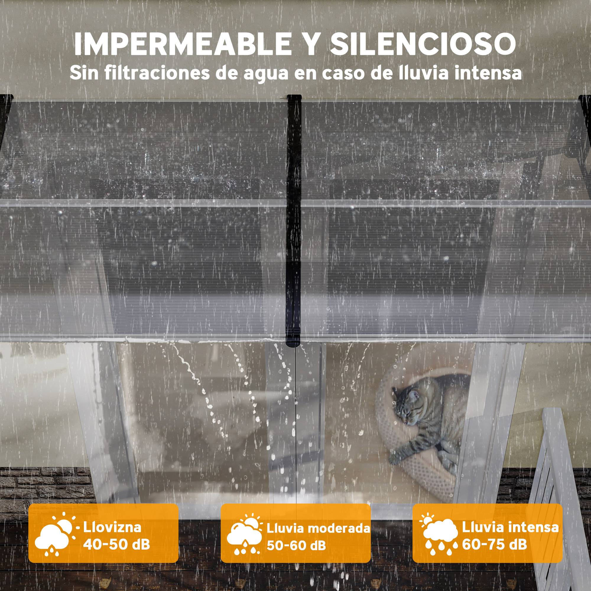 Auvent de protection extérieur 200 x 96 x 27 cm pour portes et fenêtres, contre le soleil et la pluie, transparent - Image 7