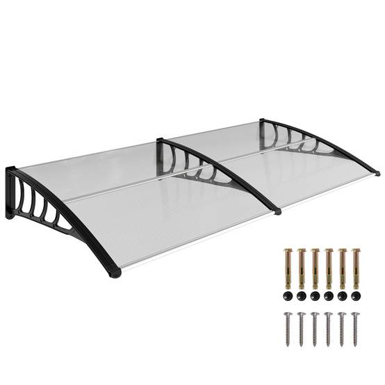 Auvent de protection extérieur 200 x 96 x 27 cm pour portes et fenêtres, contre le soleil et la pluie, transparent - Image 1