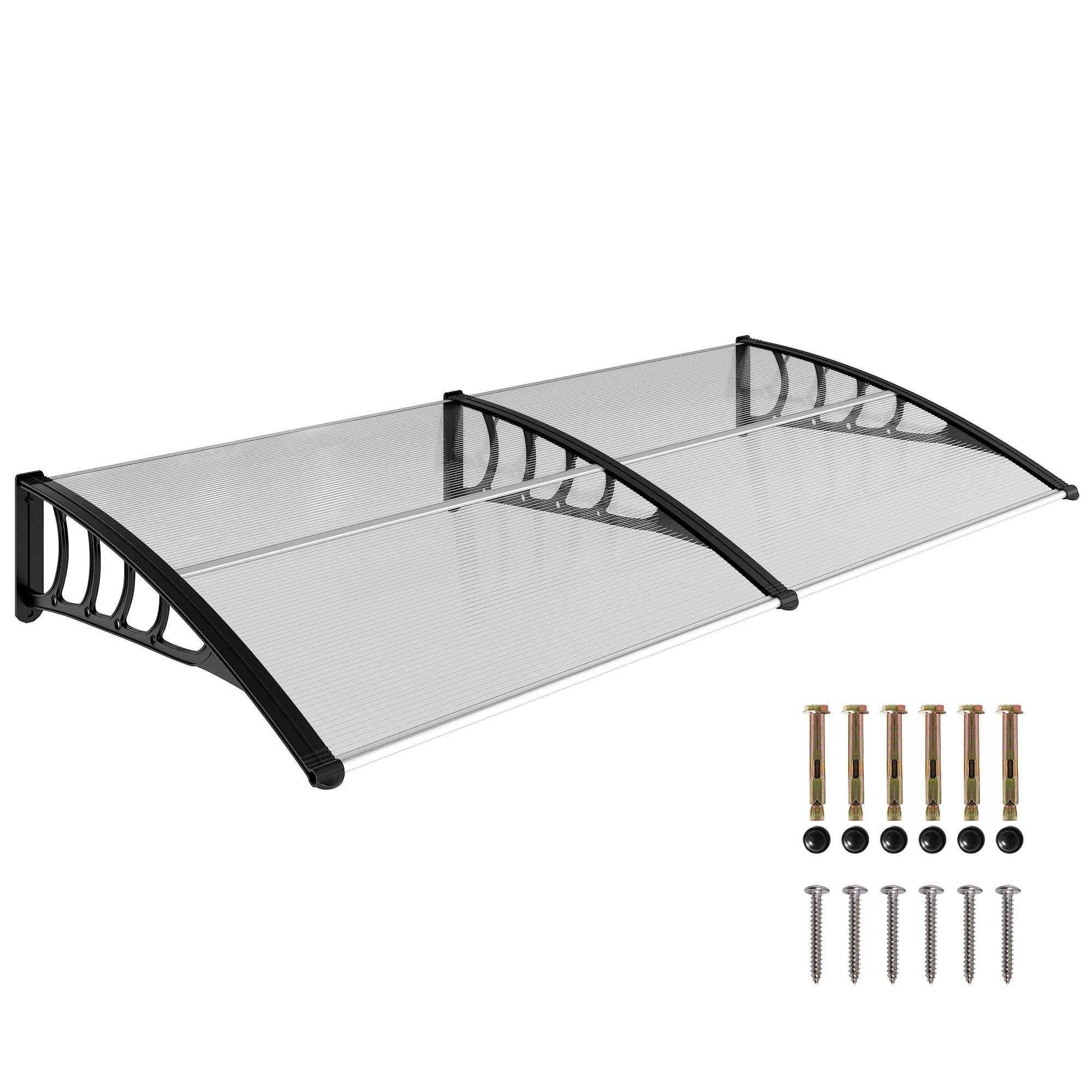 Auvent de protection extérieur 200 x 96 x 27 cm pour portes et fenêtres, contre le soleil et la pluie, transparent - Image 1