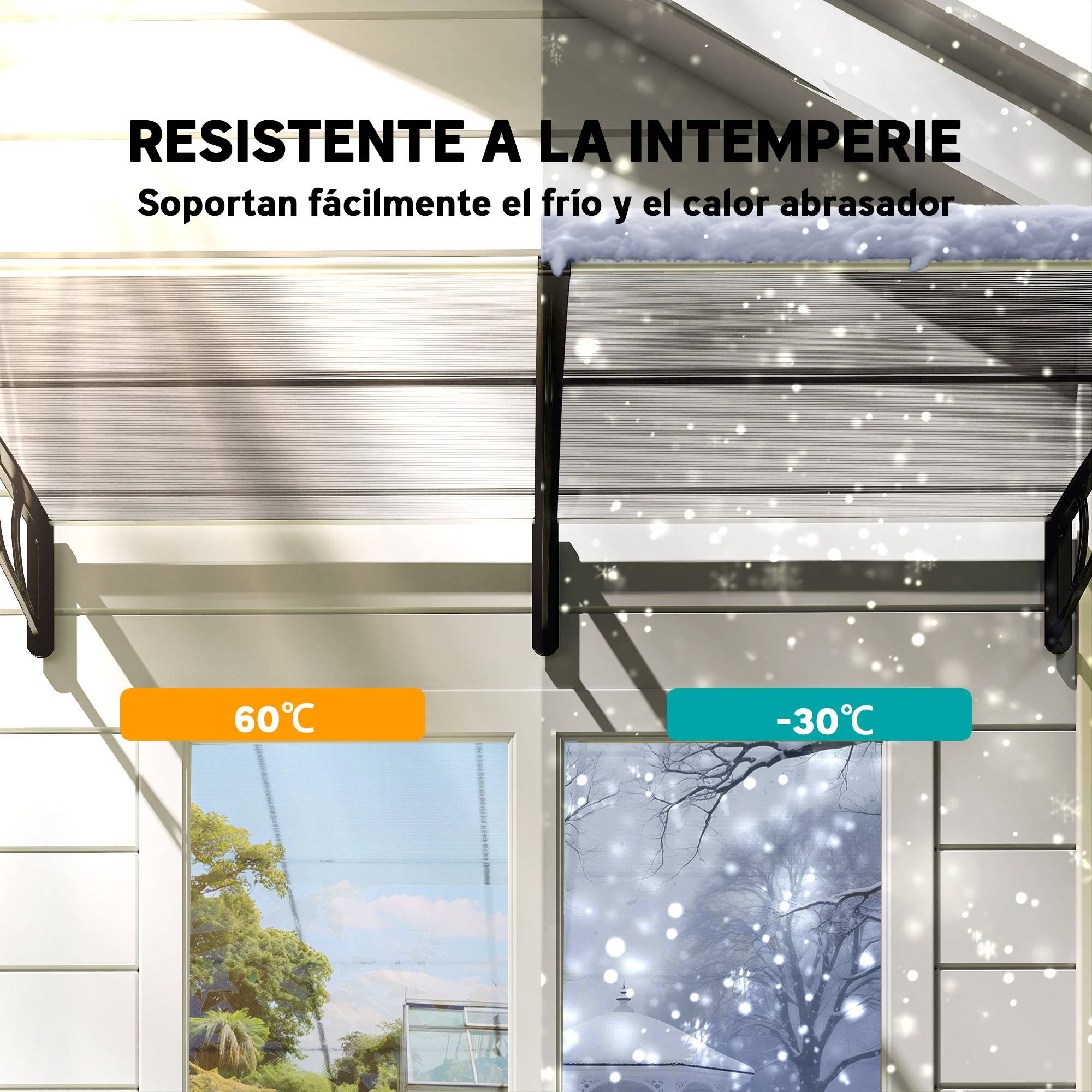 Auvent de protection extérieur 200 x 96 x 27 cm pour portes et fenêtres, contre le soleil et la pluie, transparent - Image 8