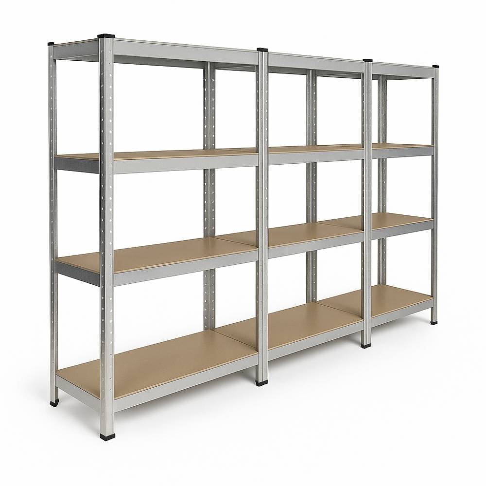 Triple étagère charges lourdes - 2M10 de long -12 plateaux - 210 X 150 - 40 cm - Gris - EURO VANADIUM - Image 1