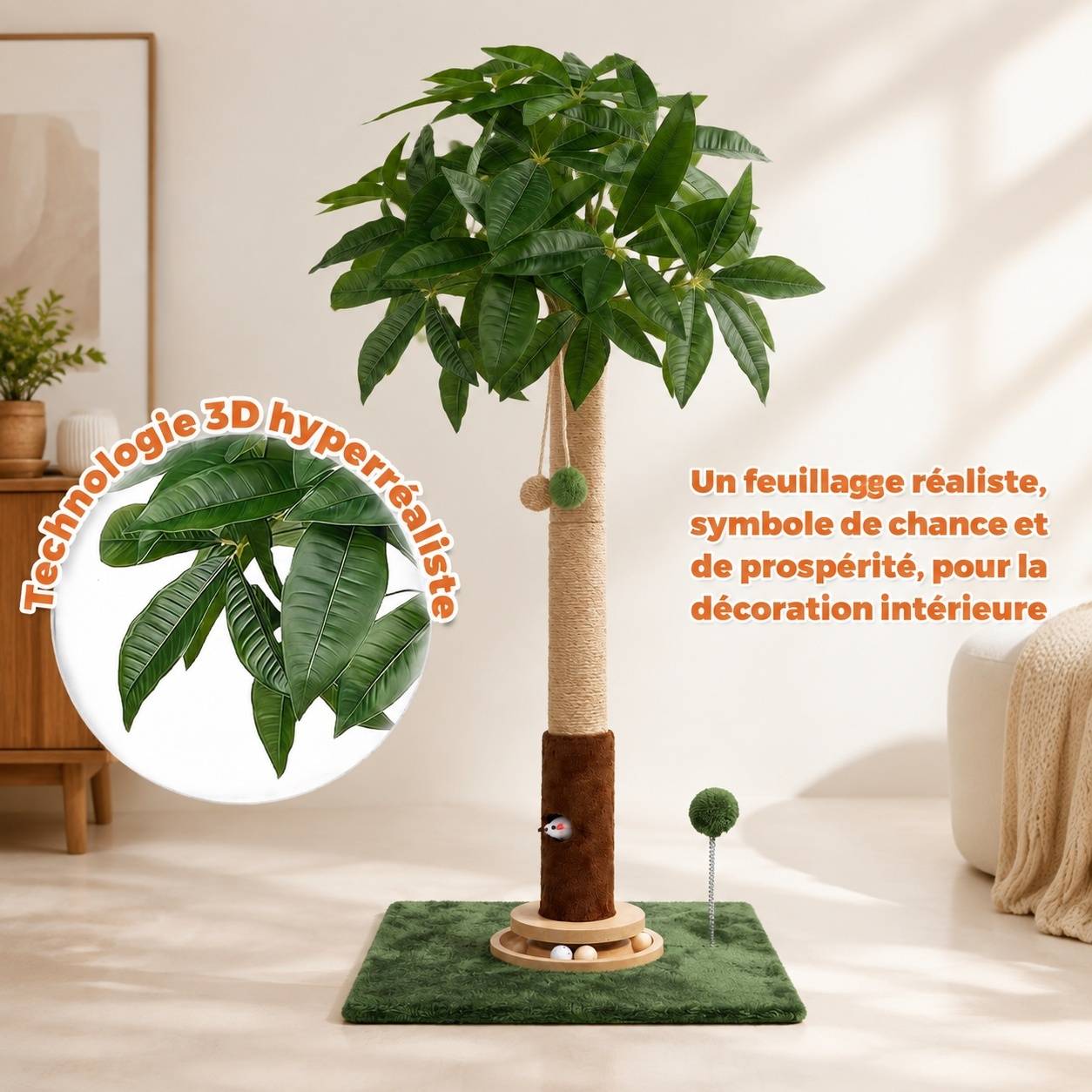 Centre d'Activité pour Chat Arbre à Gratter Avec Tunnel Souris Jouets Interactifs Base Stable - Image 3