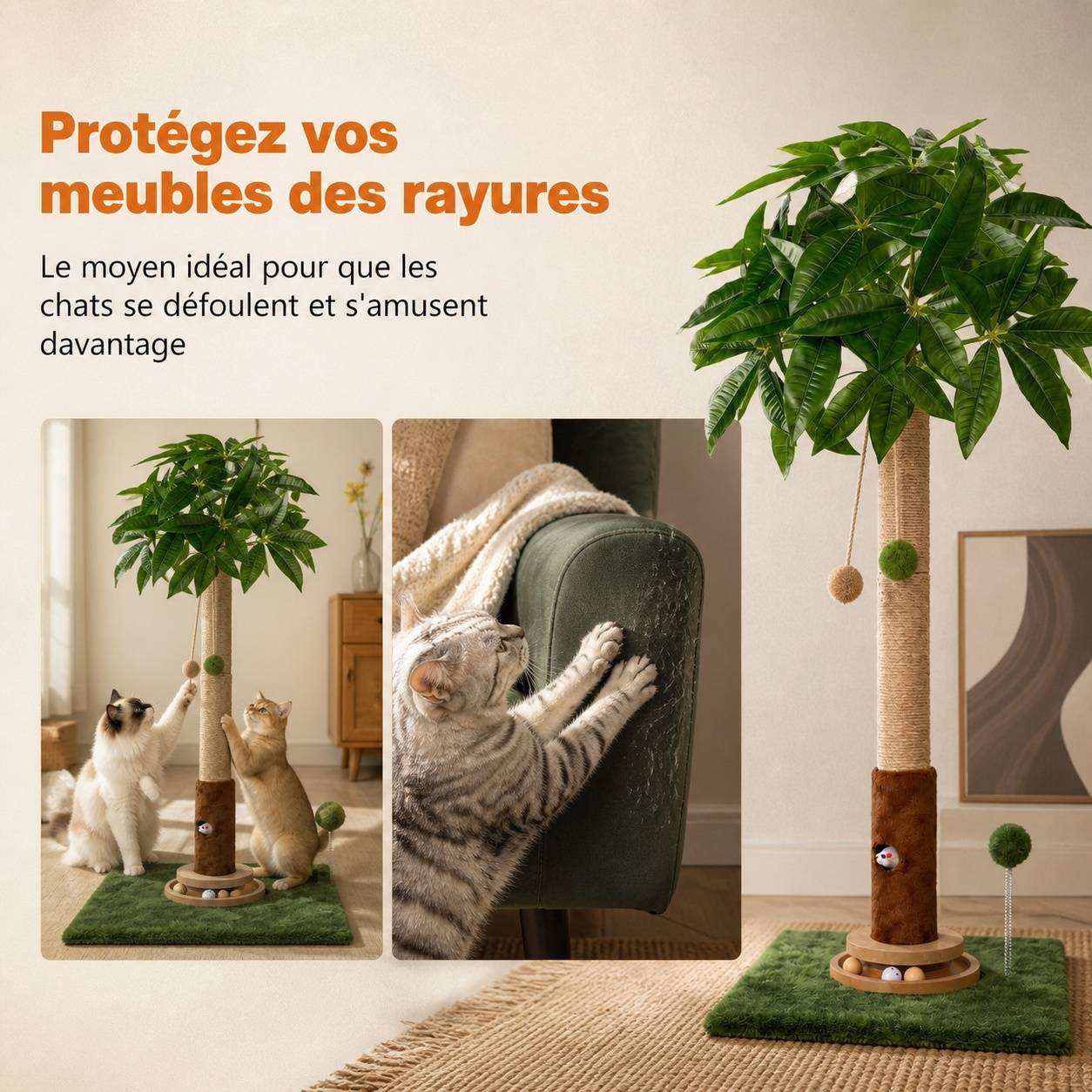 Centre d'Activité pour Chat Arbre à Gratter Avec Tunnel Souris Jouets Interactifs Base Stable - Image 4