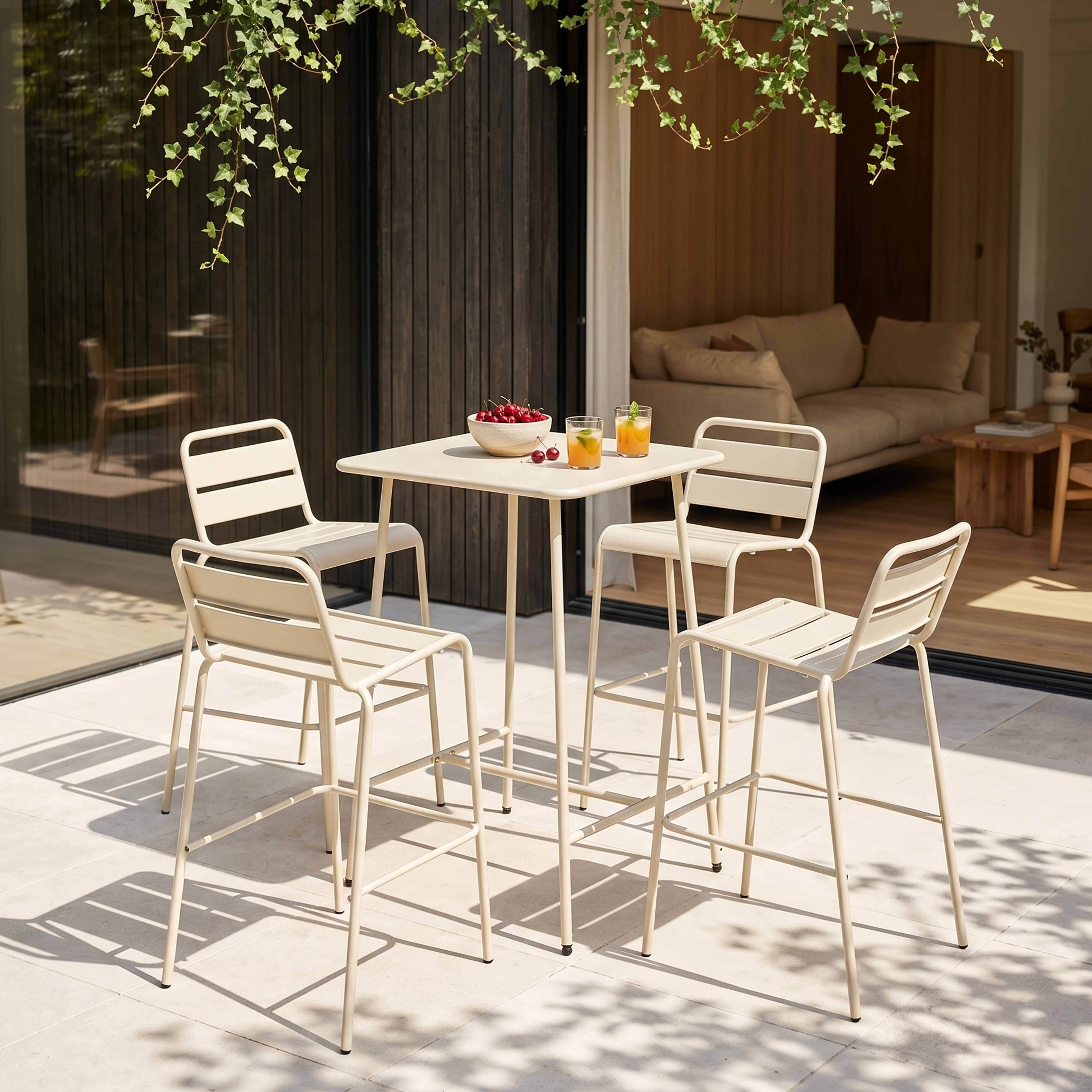 Oviala - Ensemble table de bar et 4 chaises hautes en métal ivoire Palavas - Oviala - Image 2