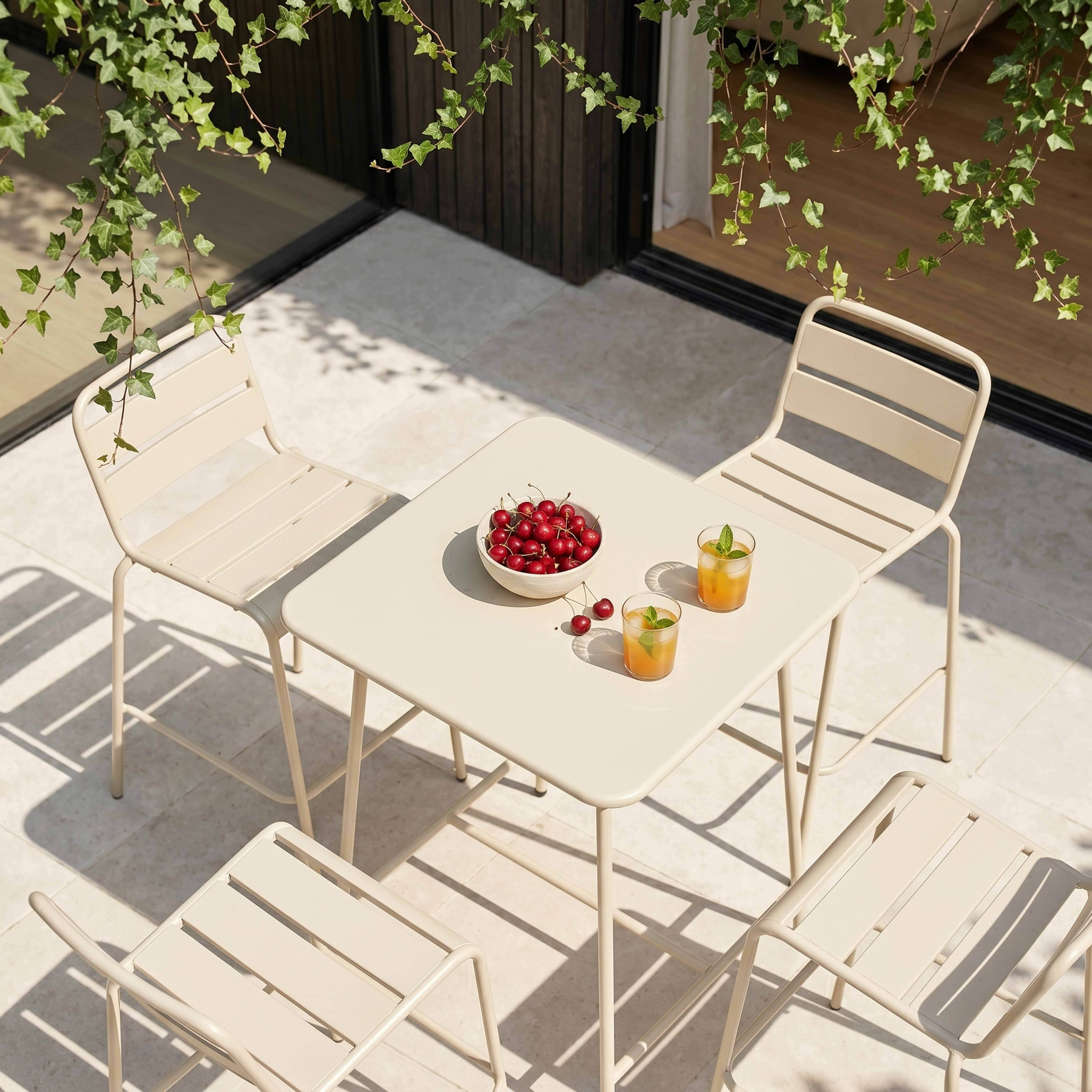 Oviala - Ensemble table de bar et 4 chaises hautes en métal ivoire Palavas - Oviala - Image 3