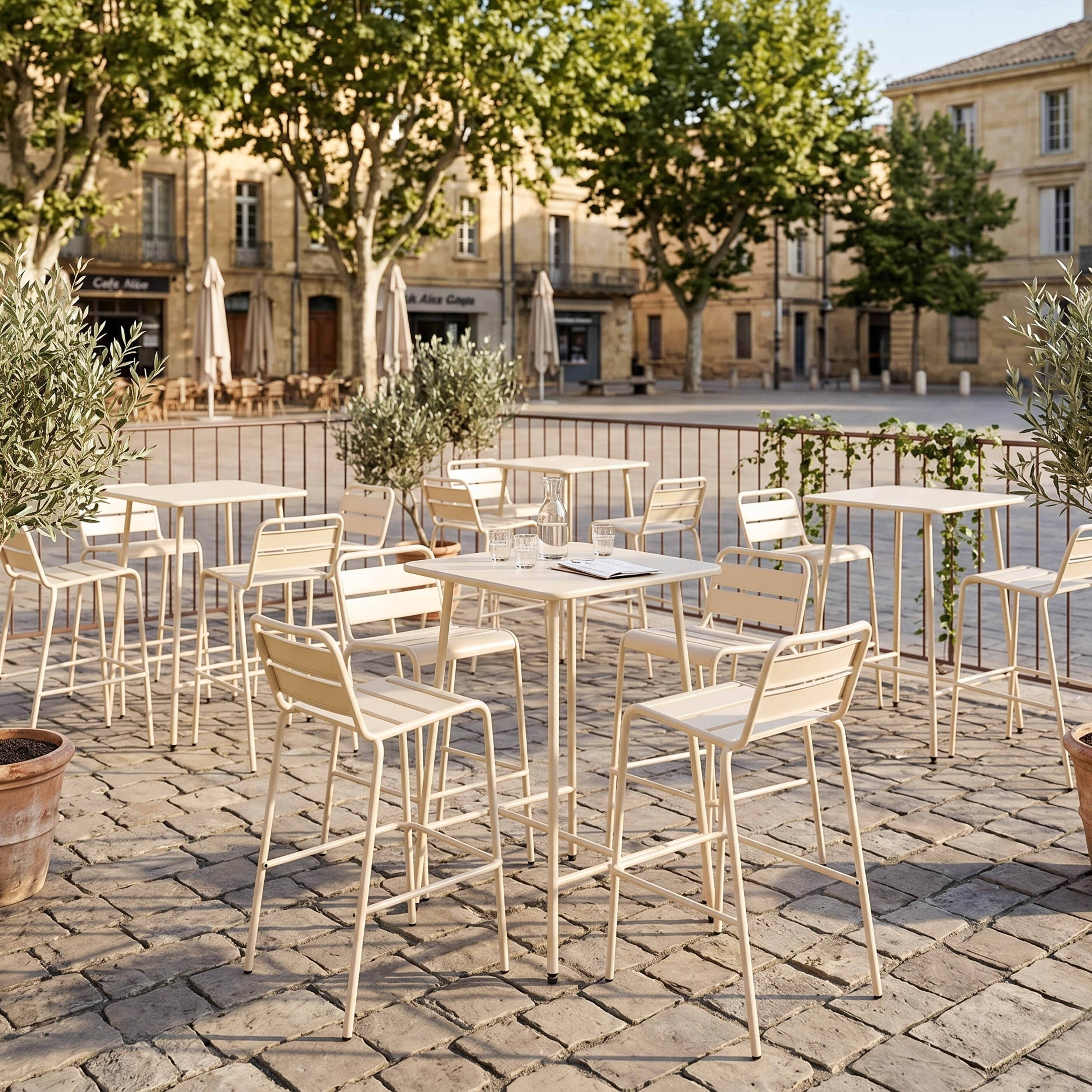 Oviala - Ensemble table de bar et 4 chaises hautes en métal ivoire Palavas - Oviala - Image 4