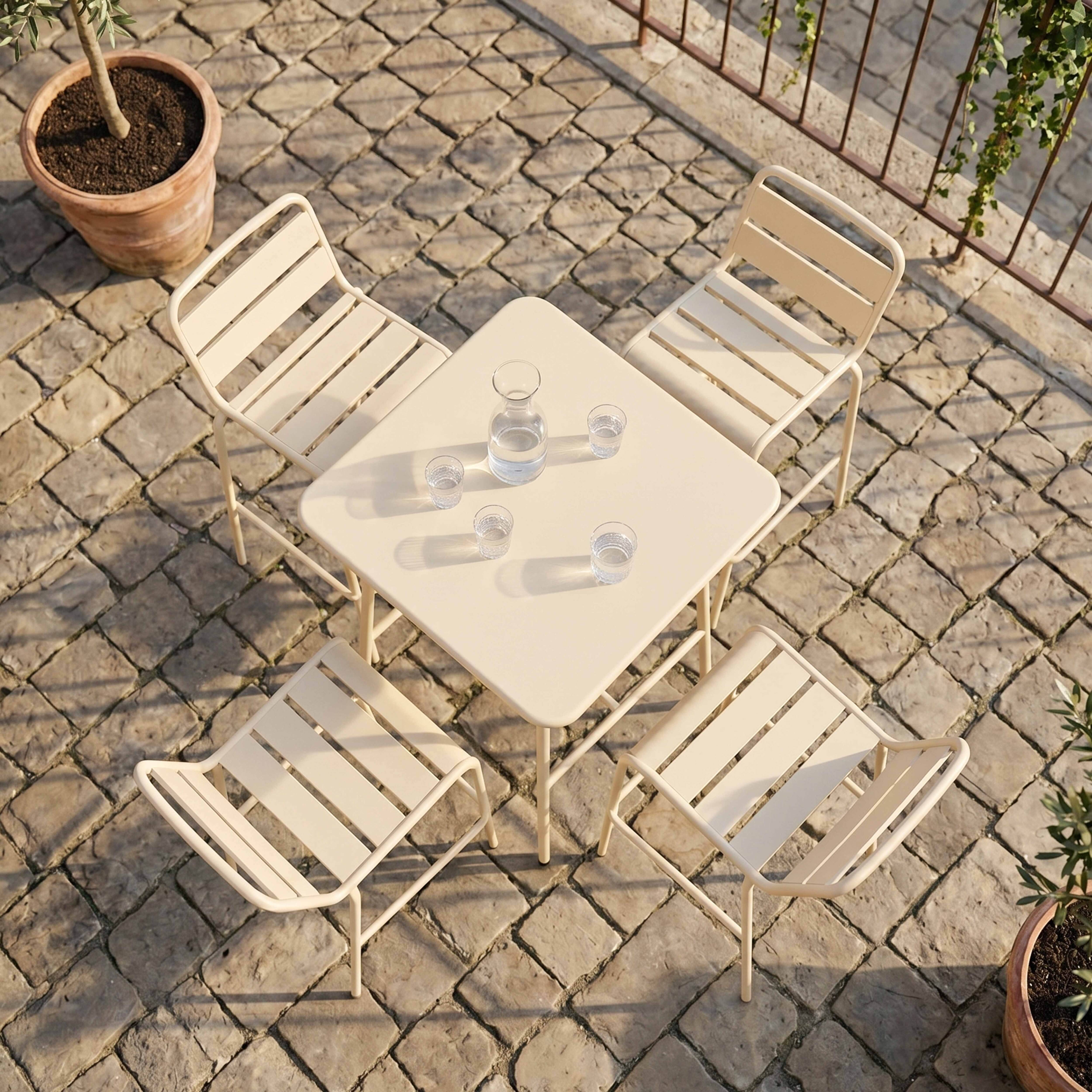 Oviala - Ensemble table de bar et 4 chaises hautes en métal ivoire Palavas - Oviala - Image 5