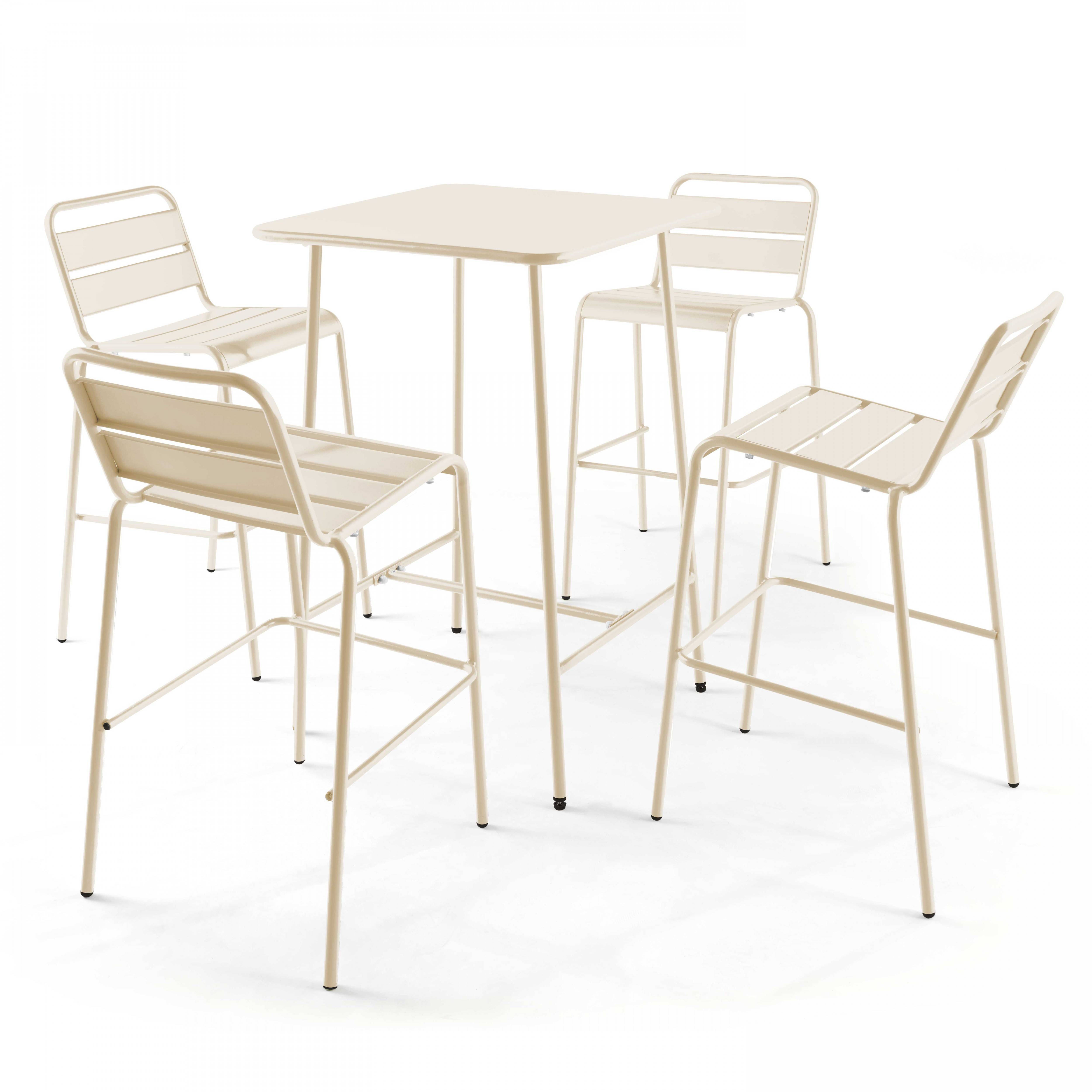 Oviala - Ensemble table de bar et 4 chaises hautes en métal ivoire Palavas - Oviala - Image 1