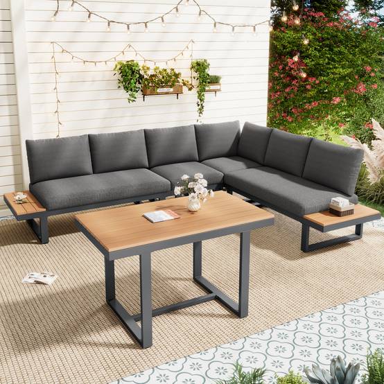 Salon de jardin modulable en acier terrasse dossier inclinable gris et noir - ComfortXL Outdoor Living - Image 1