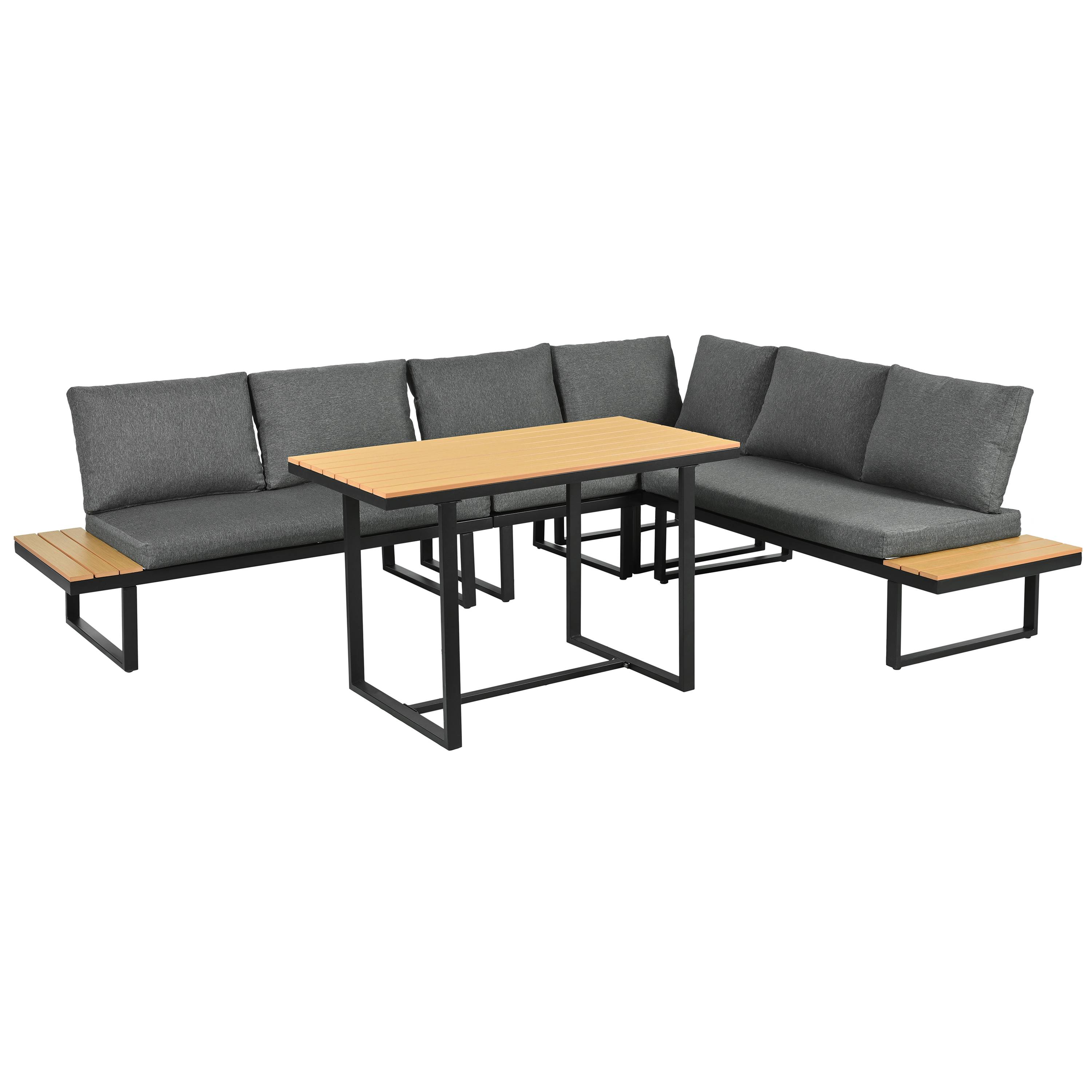 Salon de jardin modulable en acier terrasse dossier inclinable gris et noir - ComfortXL Outdoor Living - Image 2