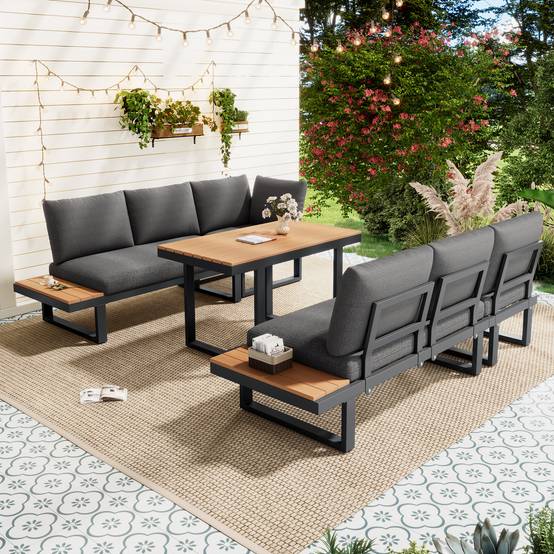 Salon de jardin modulable en acier terrasse dossier inclinable gris et noir - ComfortXL Outdoor Living - Image 10