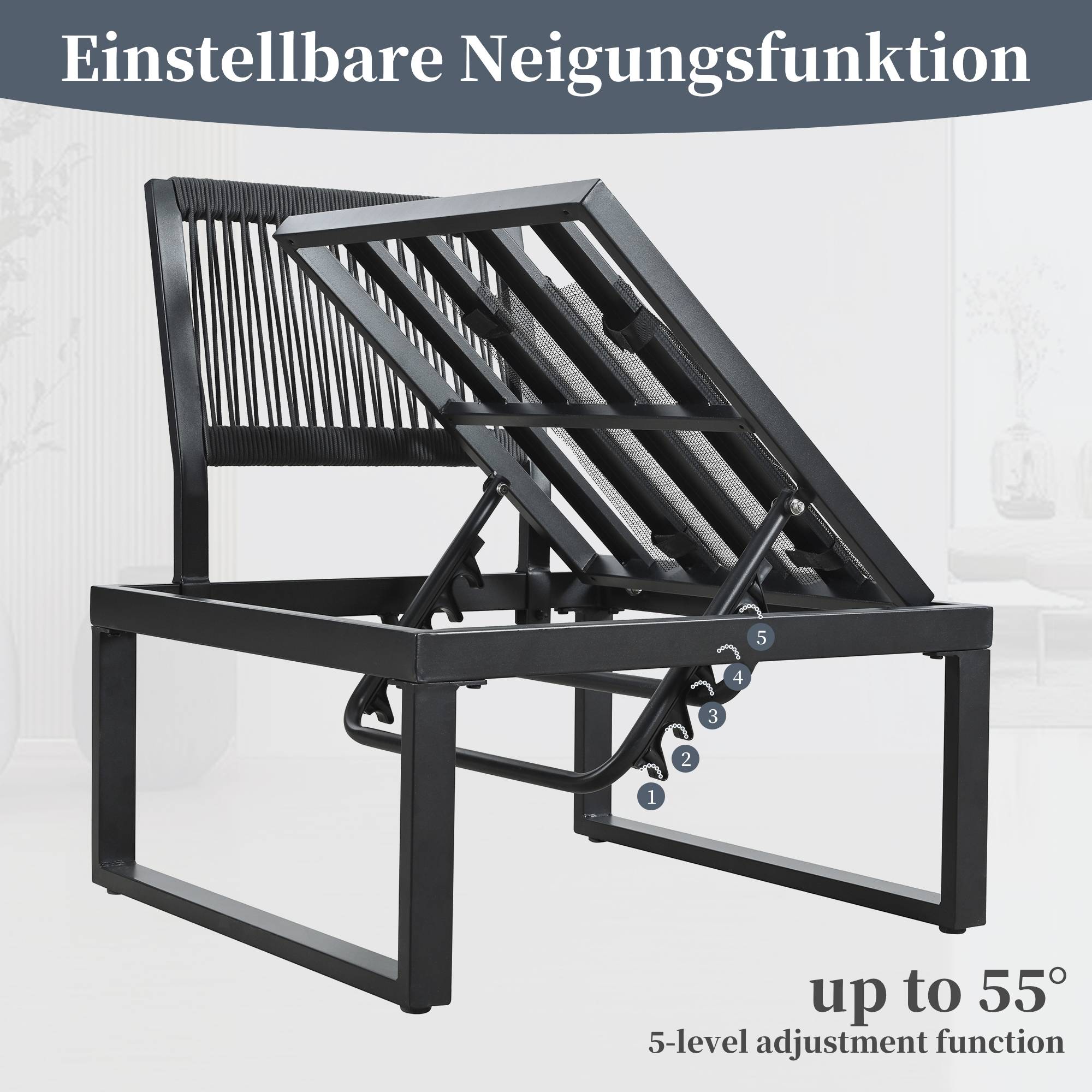 Salon de jardin modulable en acier terrasse dossier inclinable gris et noir - ComfortXL Outdoor Living - Image 7