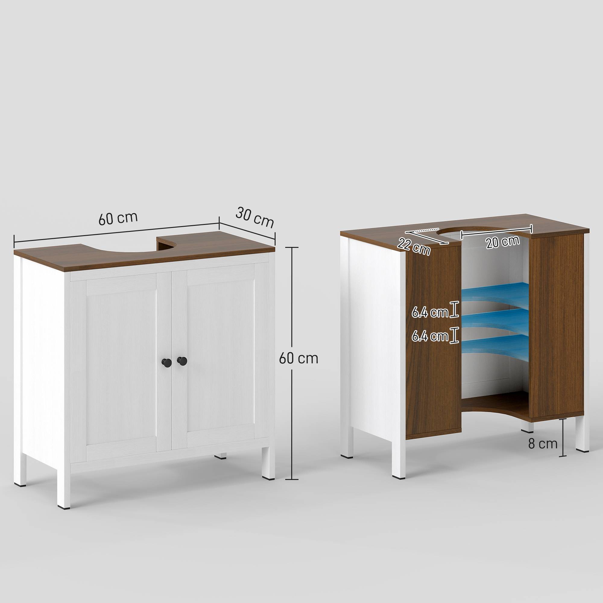 Sans Marque - Meuble vasque salle bain bois étagère intérieure réglable 60x30x60 cm blanc noyer - Image 5