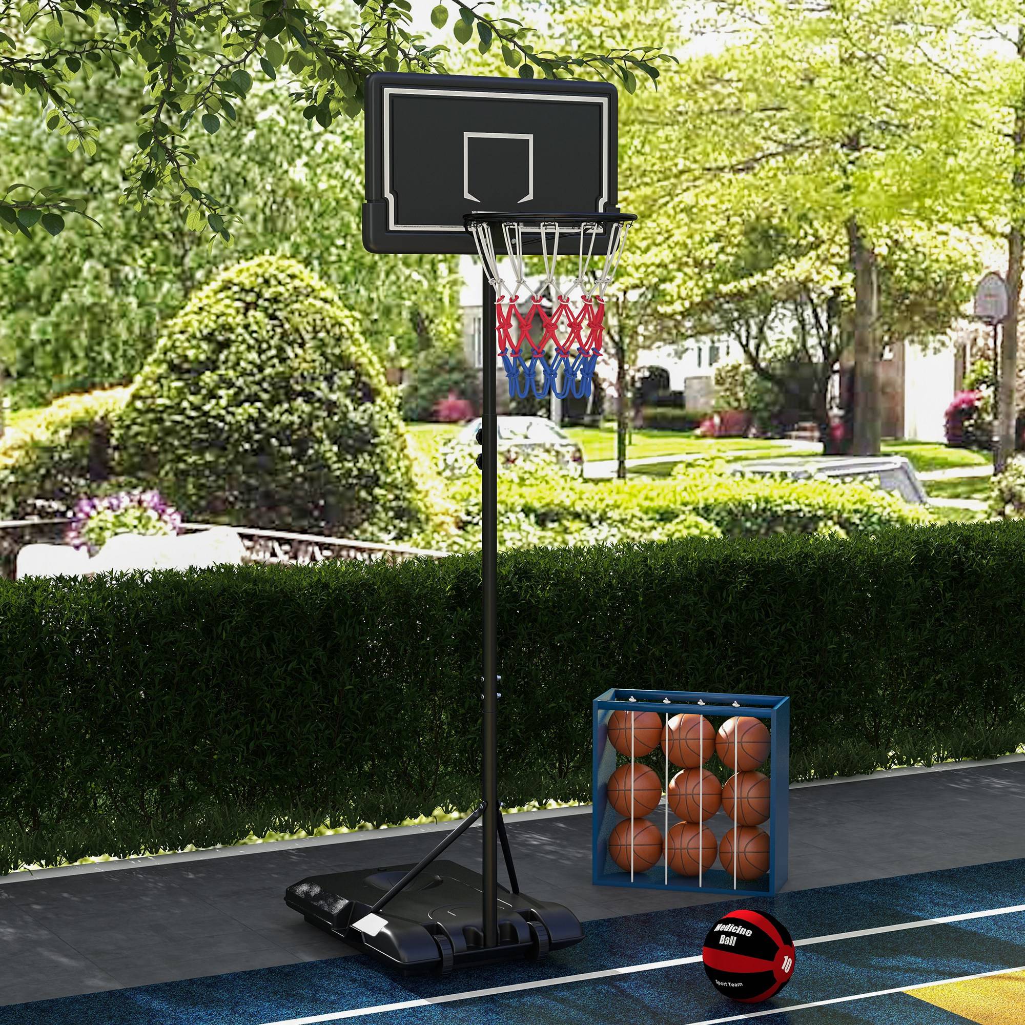 Panier de basket extérieur hauteur ajustables 182-213/220-250 cm panier de basket sur pied à roulettes noir - Image 4