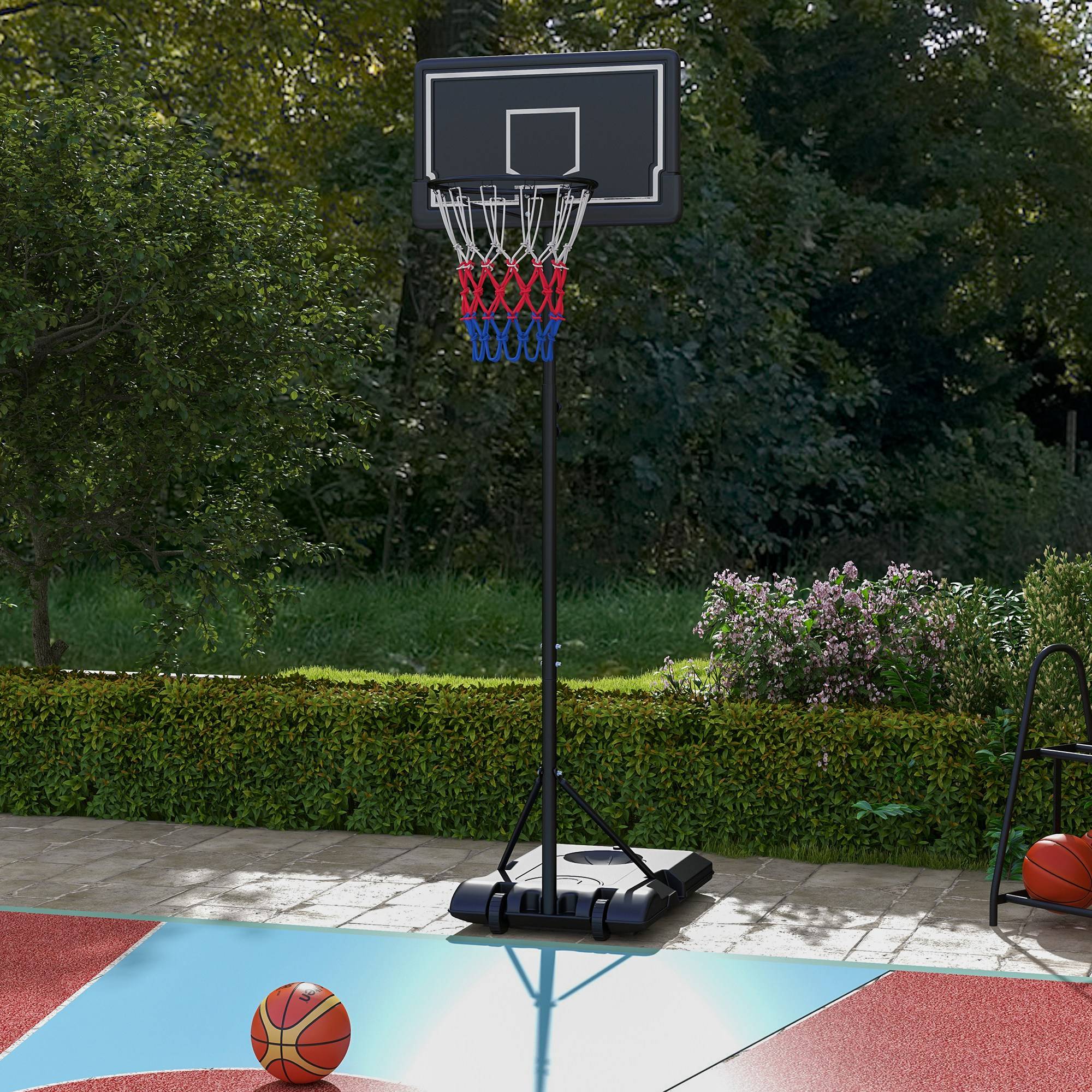 Panier de basket extérieur hauteur ajustables 182-213/220-250 cm panier de basket sur pied à roulettes noir - Image 3