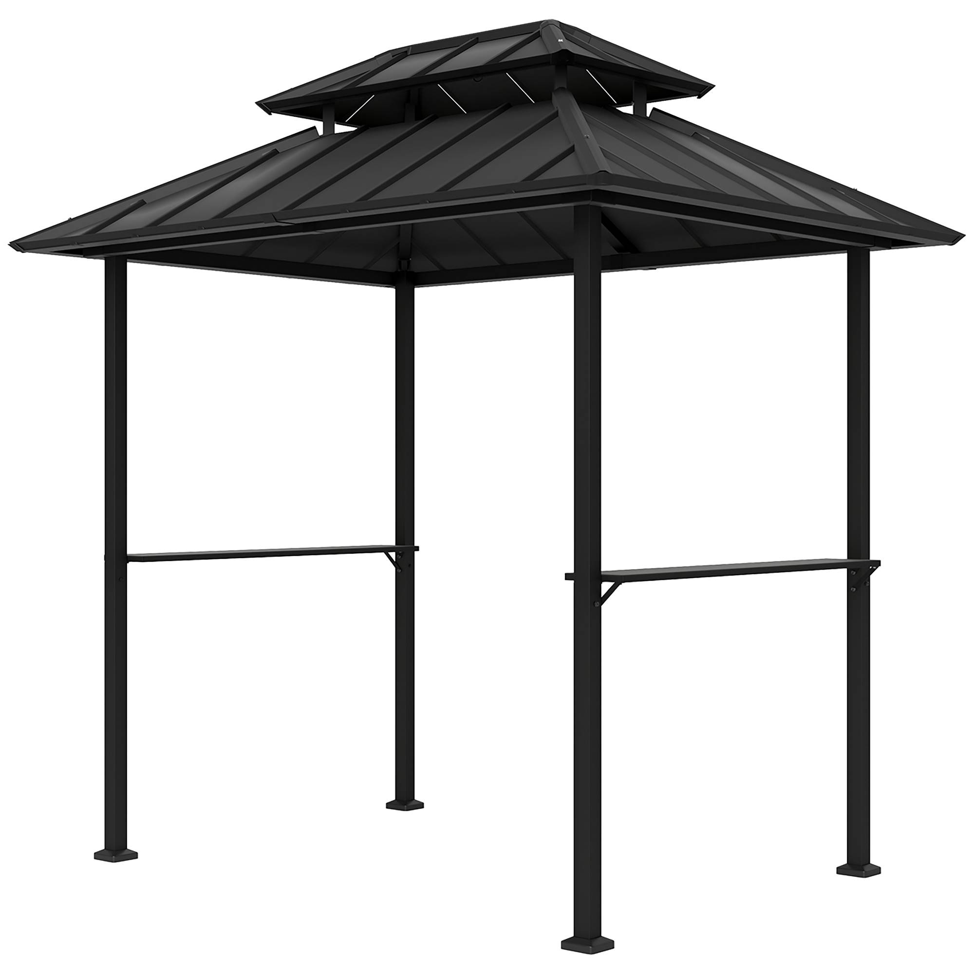 Maison Chic - Tonnelle de barbecue abri barbecue à double-toit rigide avec 2 étagères 619x467x655cm Métal Noir fr501 - Image 2