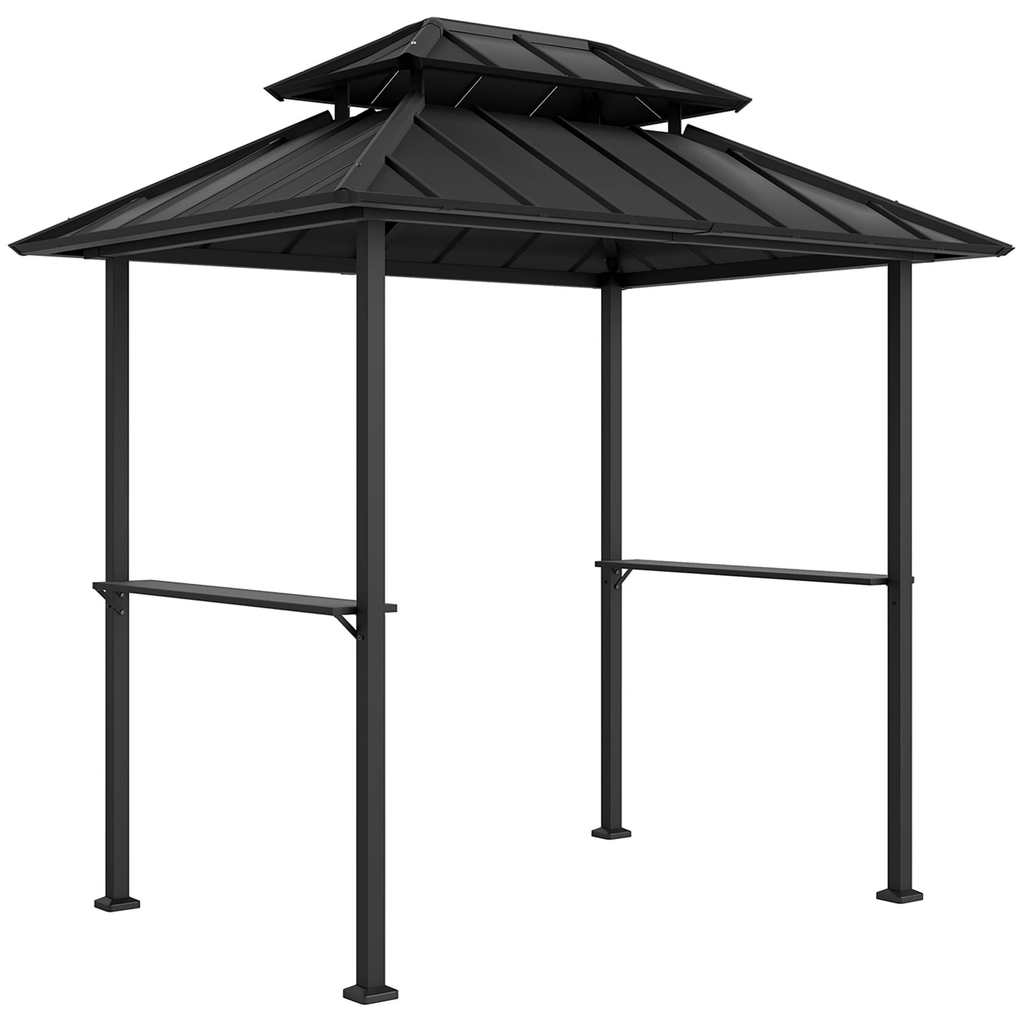 Maison Chic - Tonnelle de barbecue abri barbecue à double-toit rigide avec 2 étagères 619x467x655cm Métal Noir fr501