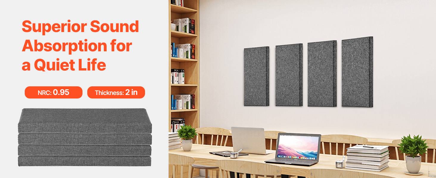 Vevor - VEVOR Panneaux acoustiques muraux autocollants, lot de 4 en fibre de verre 60x30x5 cm, NRC 0,95, pose 3M sans perçage, gris. - Image 9