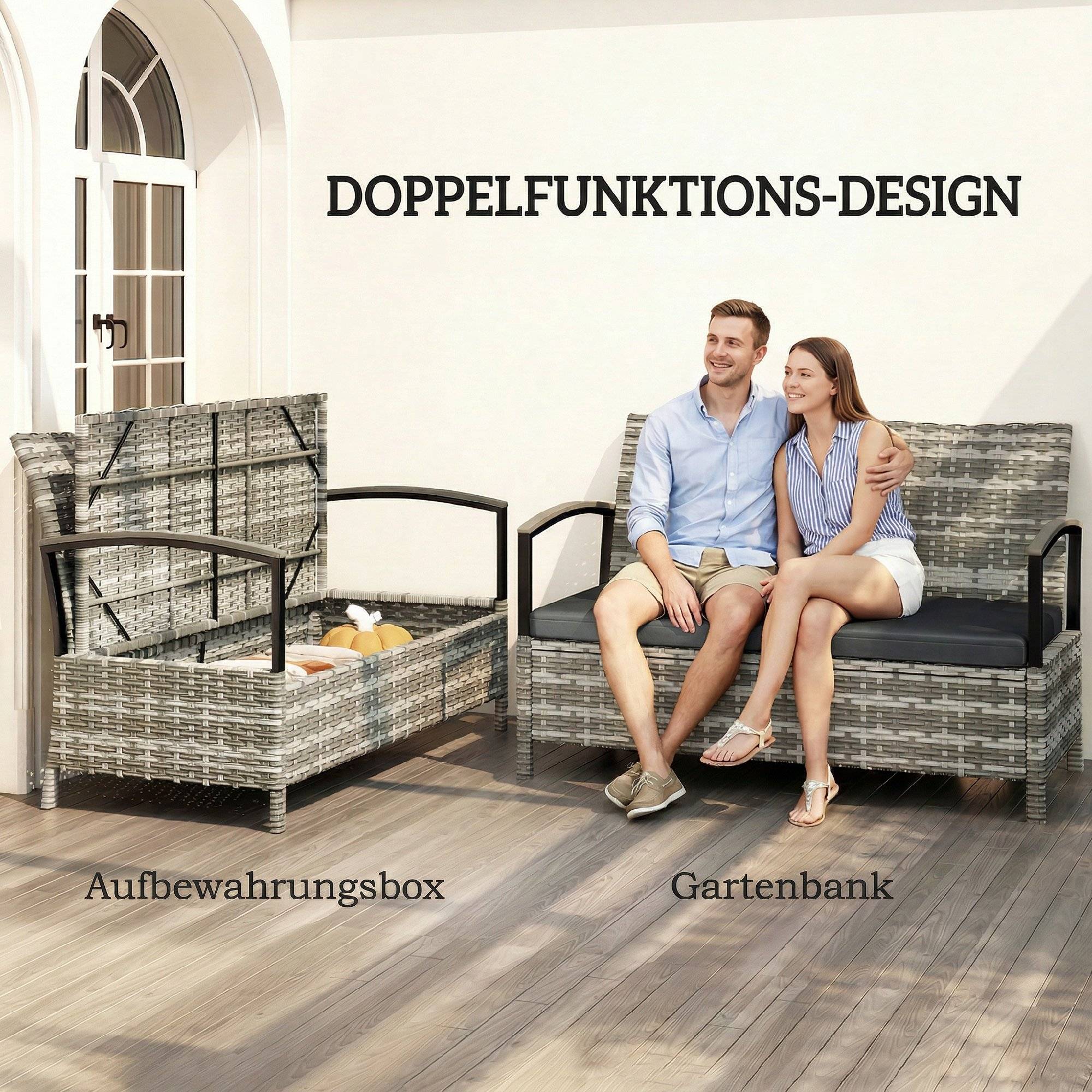Banc de jardin coffre résine tressée gris foncé 123 x 70 x 82 cm - PANGIVO - Image 6