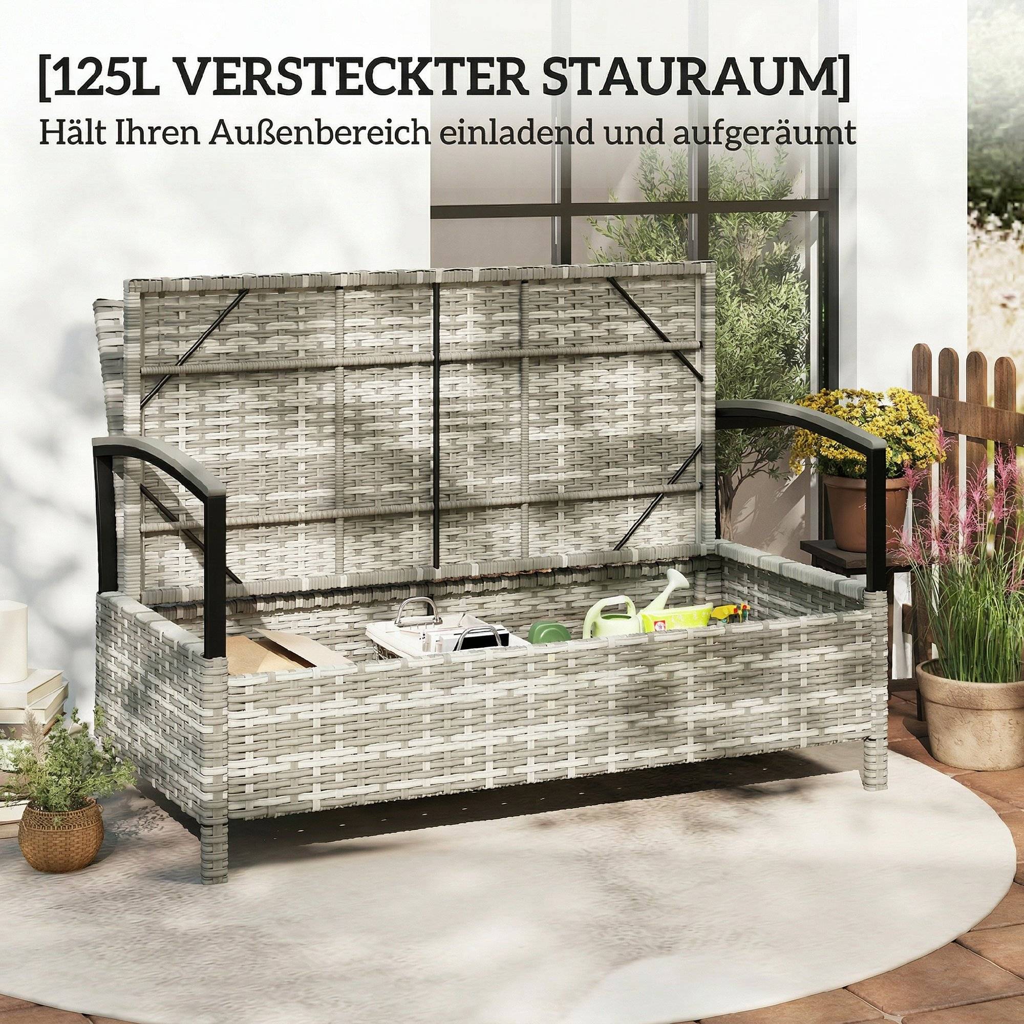 Banc de jardin coffre résine tressée gris foncé 123 x 70 x 82 cm - PANGIVO - Image 9
